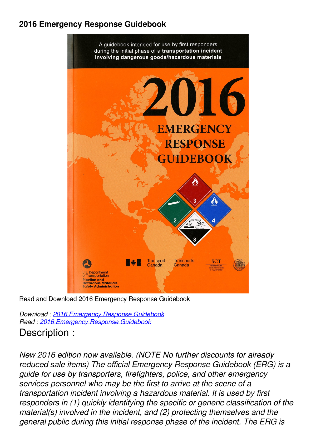 Pdfread 2016 Emergency Response Guidebook 2016 Emergency Response Guidebook Read And Download 2985