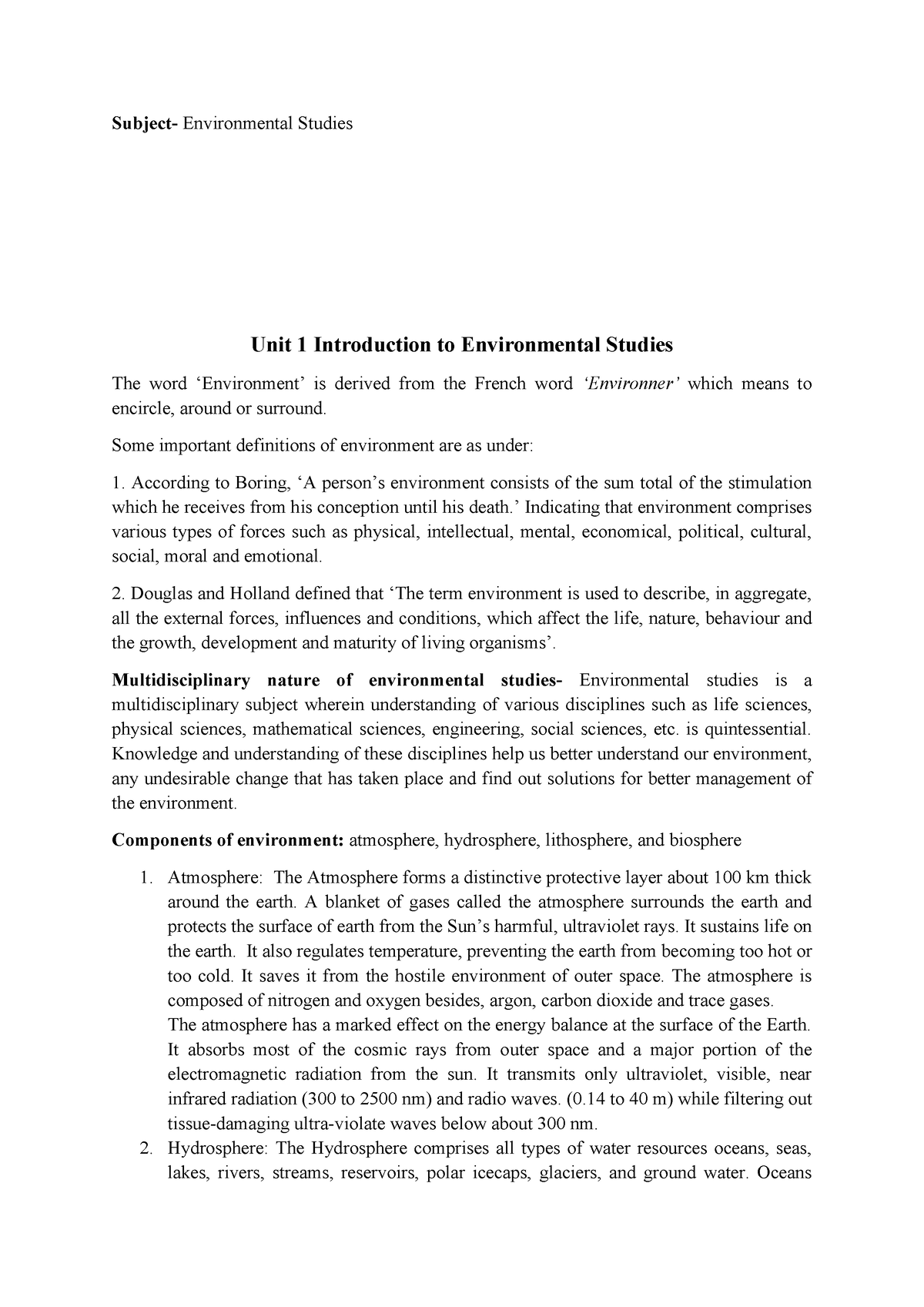 1588750812 Unit 1 Introduction To Environmental Studies - Subject ...