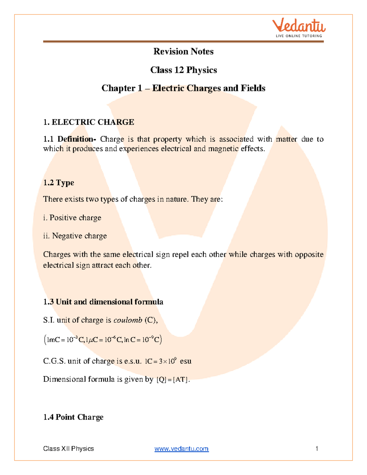 Electric Charges and Fields Class 12 Notes CBSE Physics Chapter 1 [PDF ...
