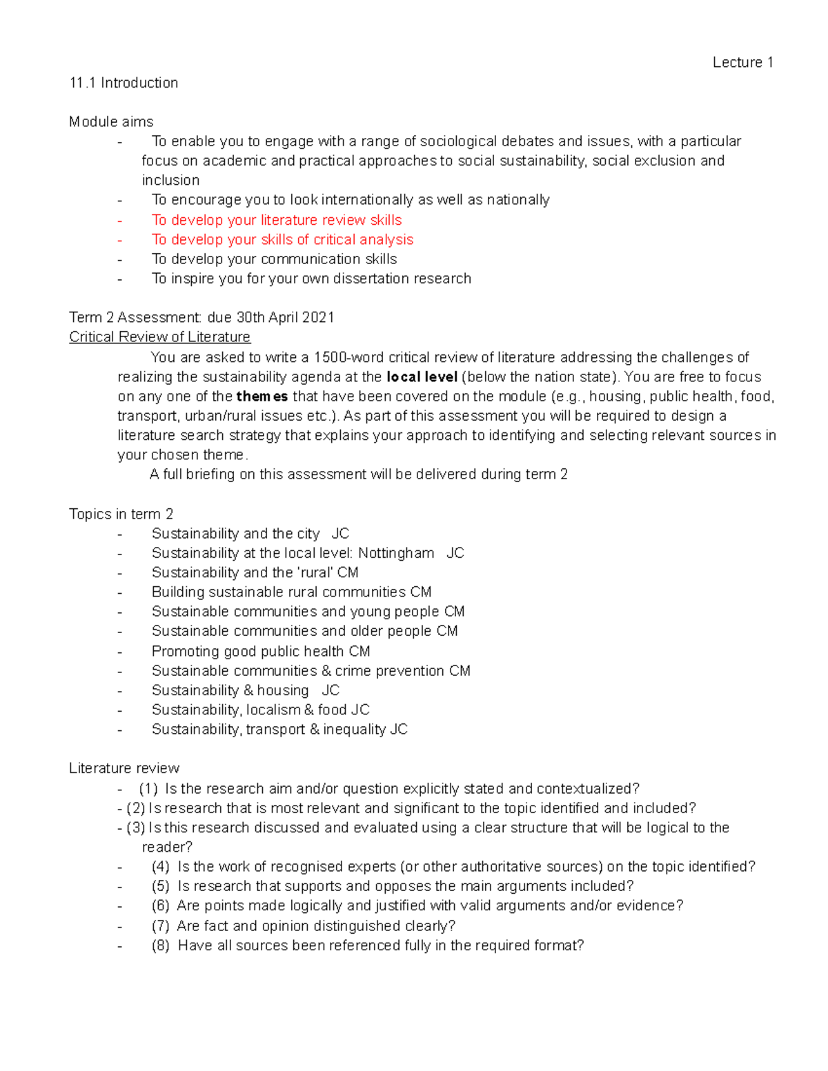 Social sustainability Term 2 Notes - Lecture 1 11 Introduction Module ...