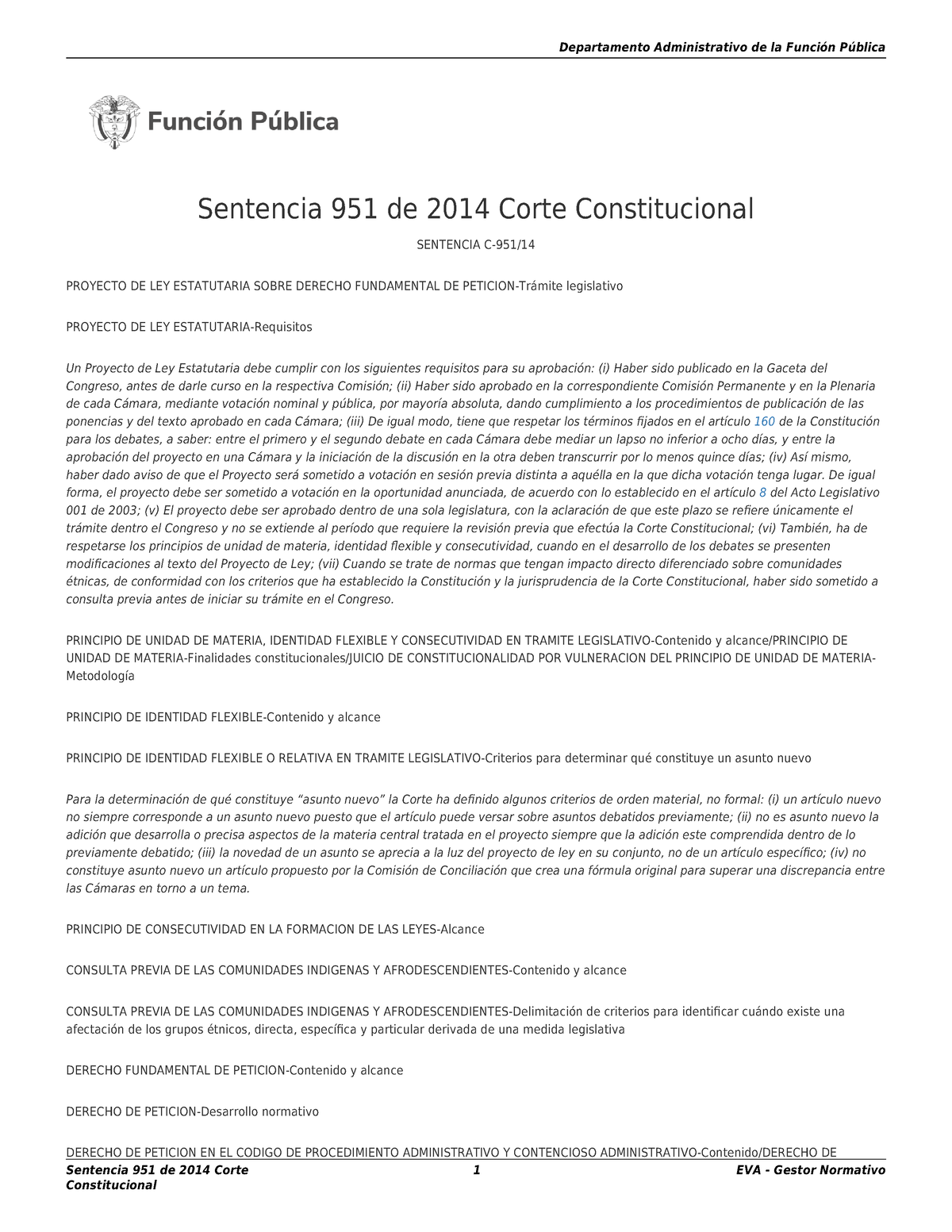 Sentencia 951 De 2014 Corte Constitucional - Sentencia 951 De 2014 ...