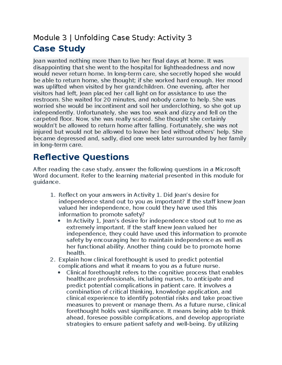 unfolding case study activity 1