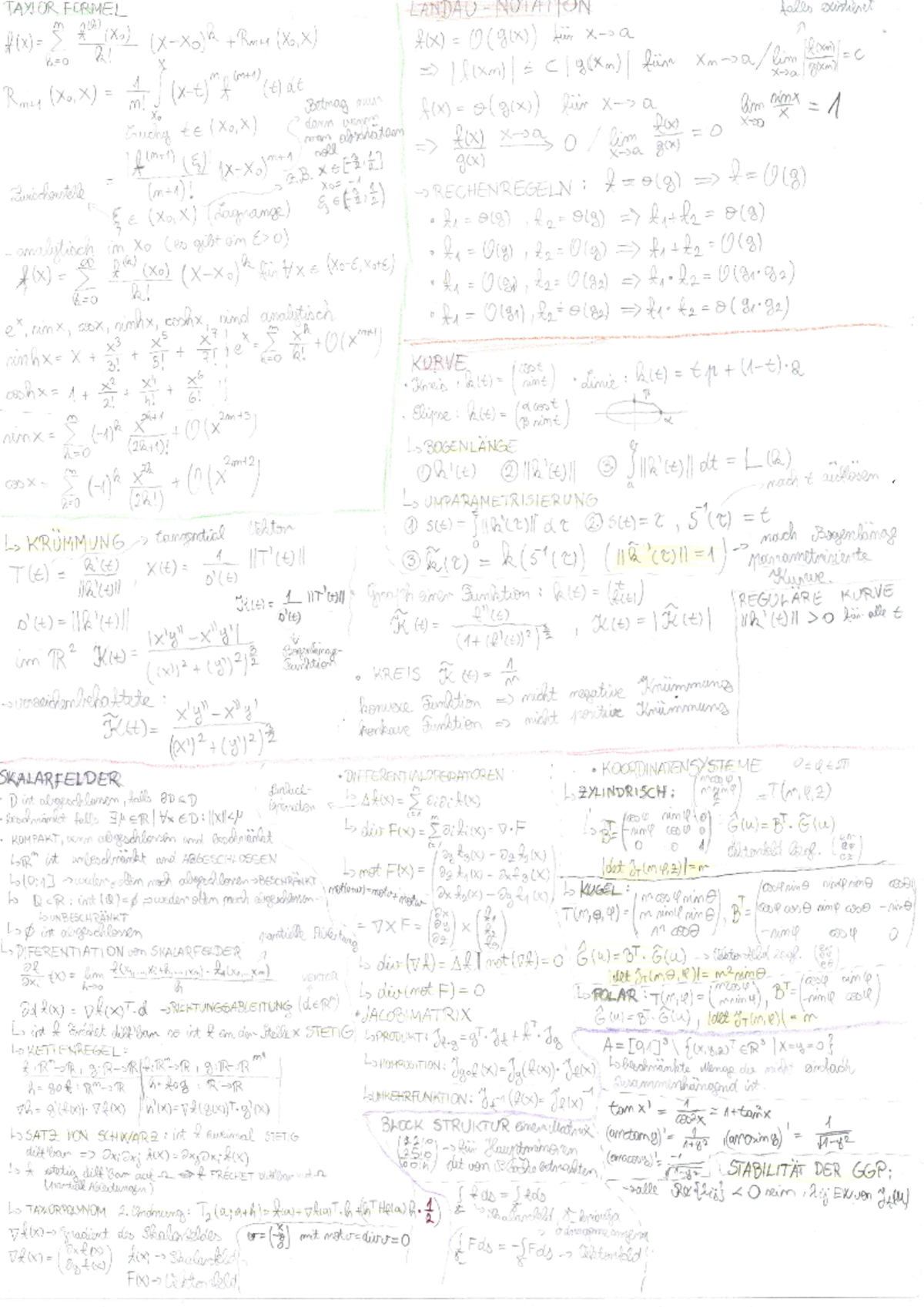 Formelsammlung Analysis 2 [MA9412] Studocu