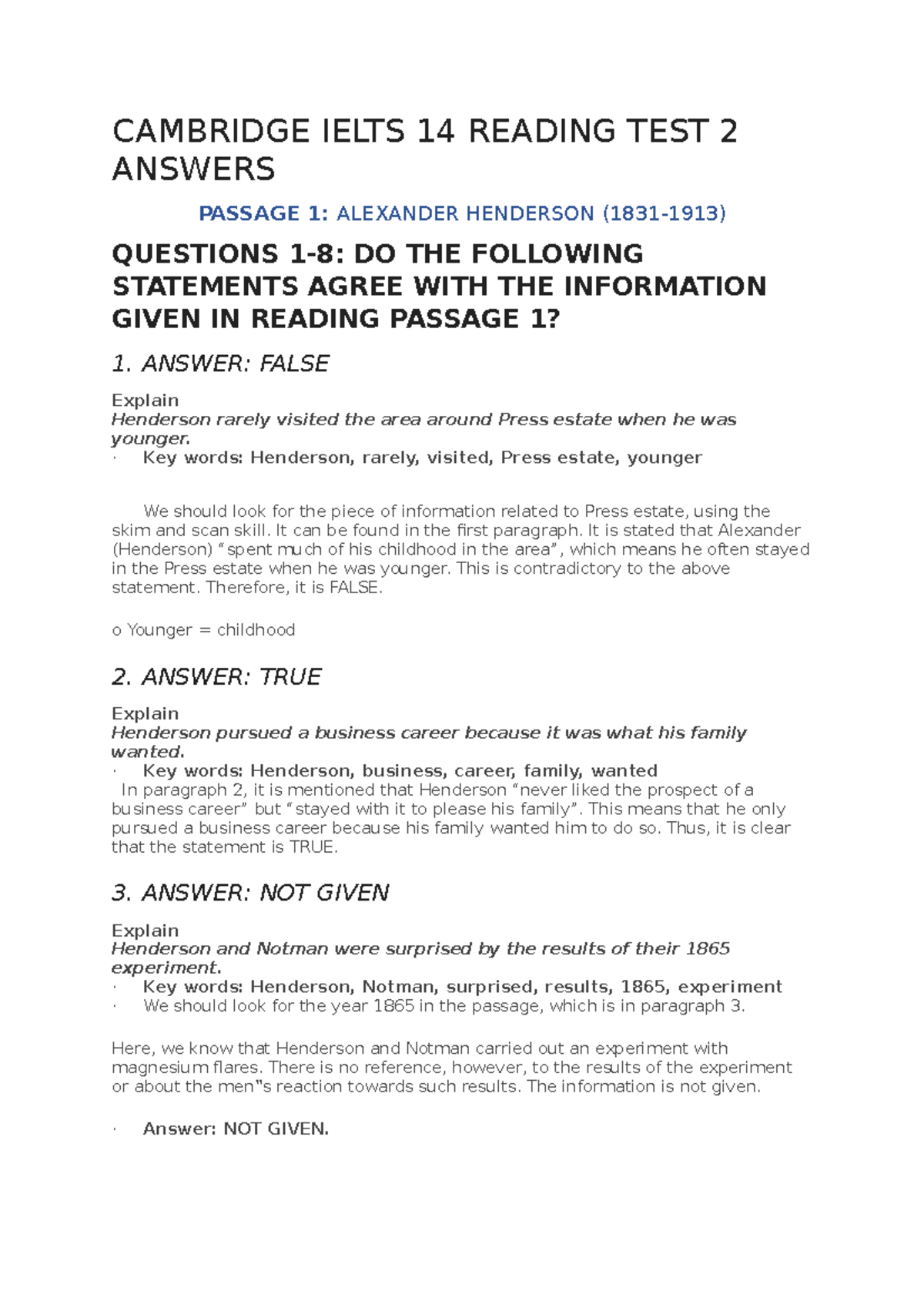 cambridge 14 gt reading test 2 answers with explanation