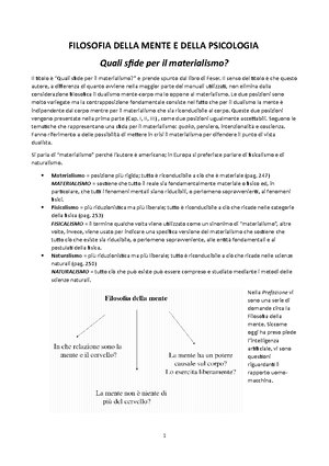Filosofia Della Mente E Della Psicologia FILOSOFIA DELLA MENTE E