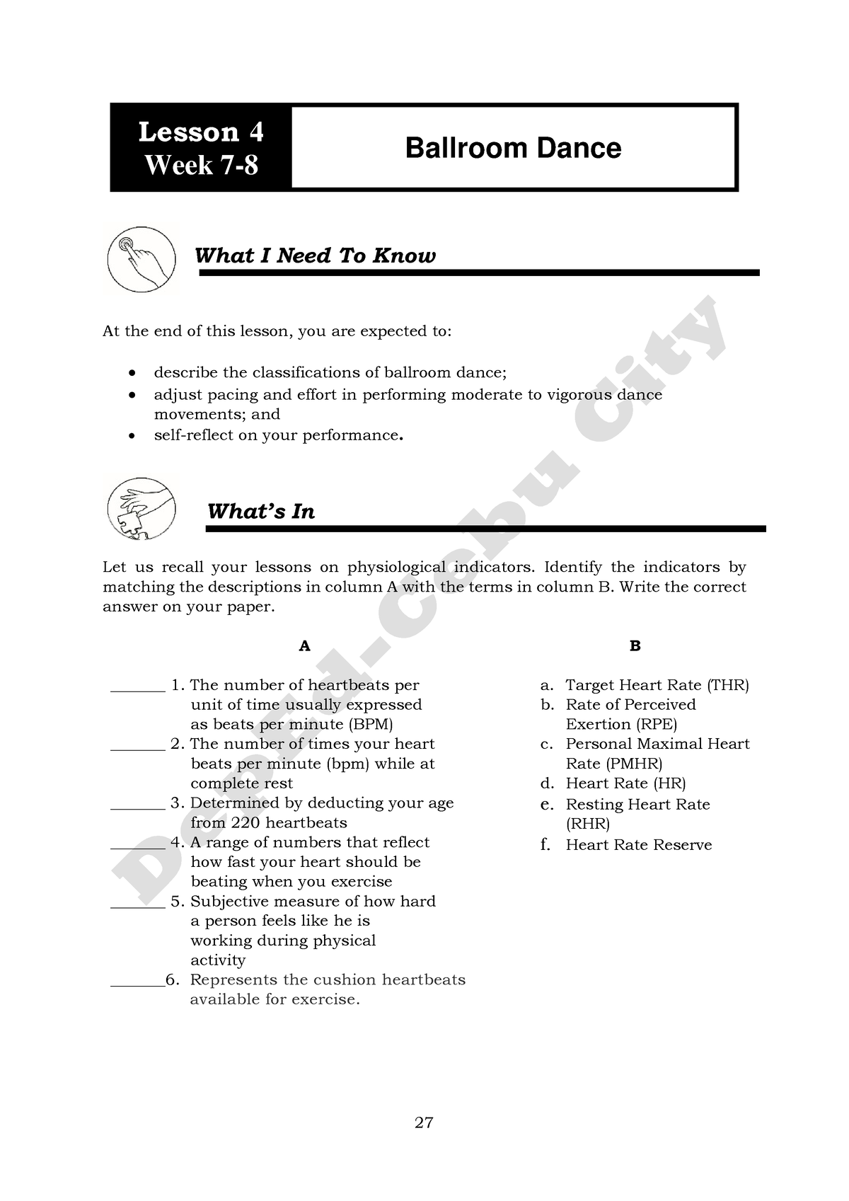 4 Q1 HOPE 3 - Module 4 Quarter 1 Health Optimizing Physical Education ...