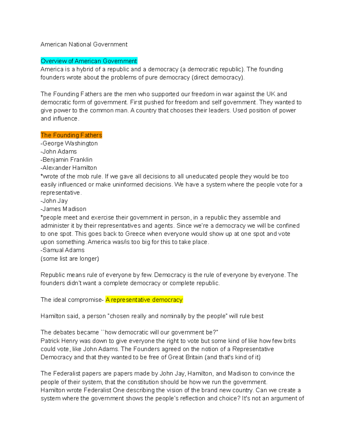 Poli Sci 201 Unit 1 - The First Document has all the notes part two and ...