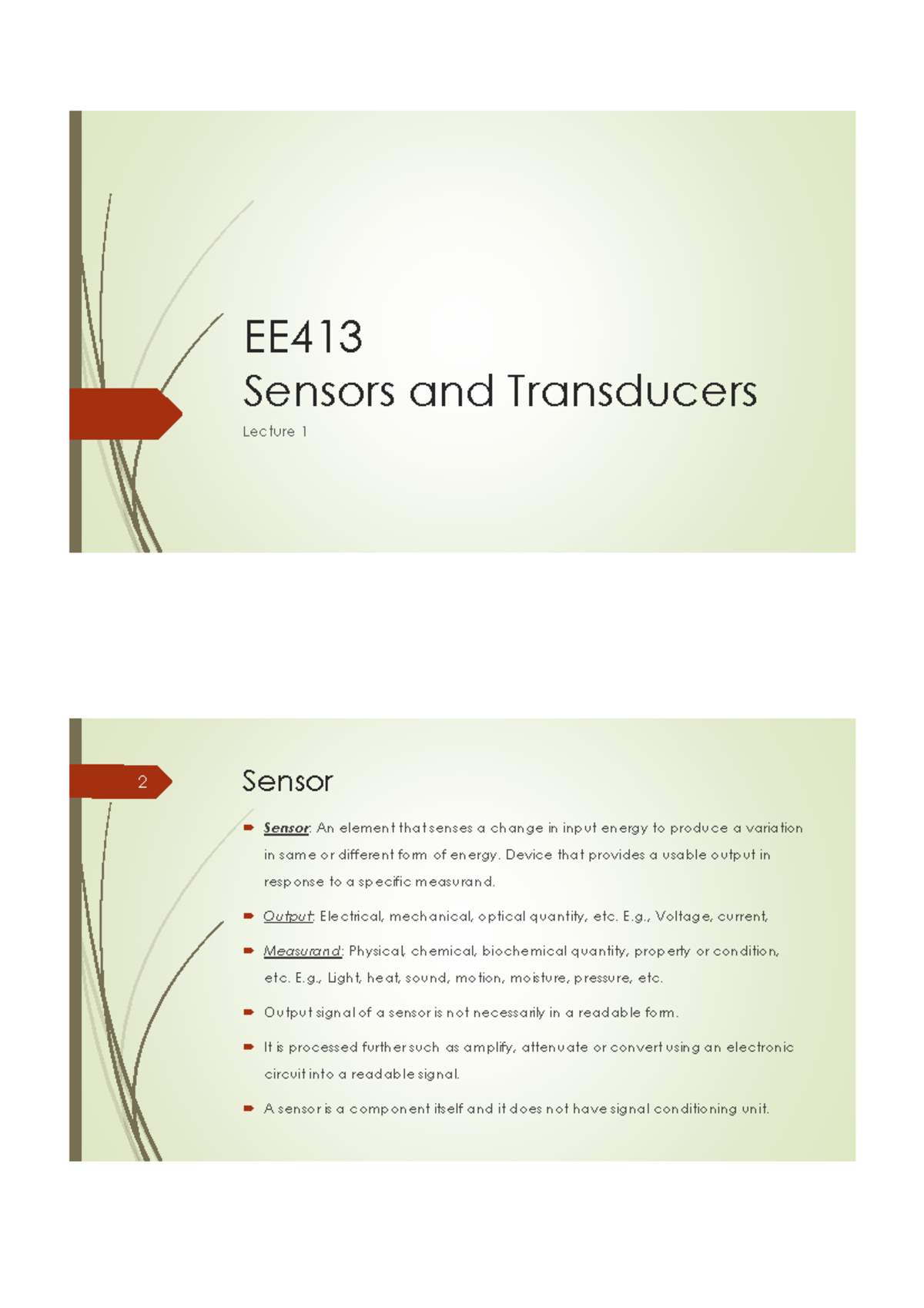 EE413 Lecture 17 print EE Sensors and Transducers Lecture 1 Sensor