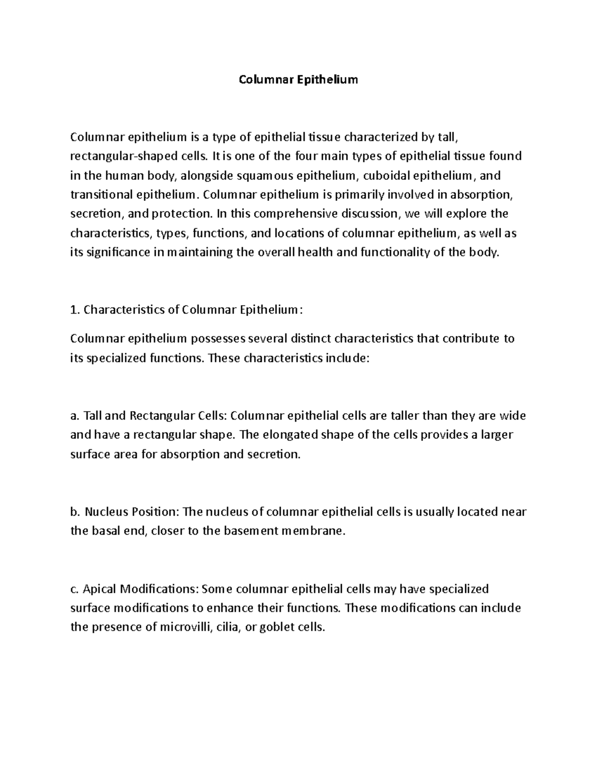 Columnar Epithelium - Learning - Columnar Epithelium Columnar 