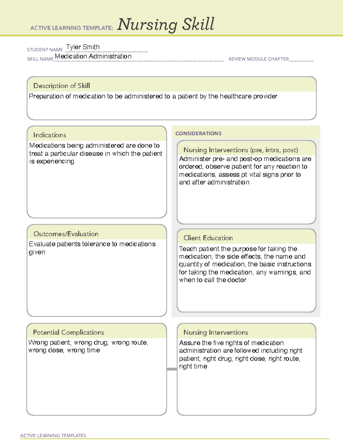 Nursing Skill Active Learning Template