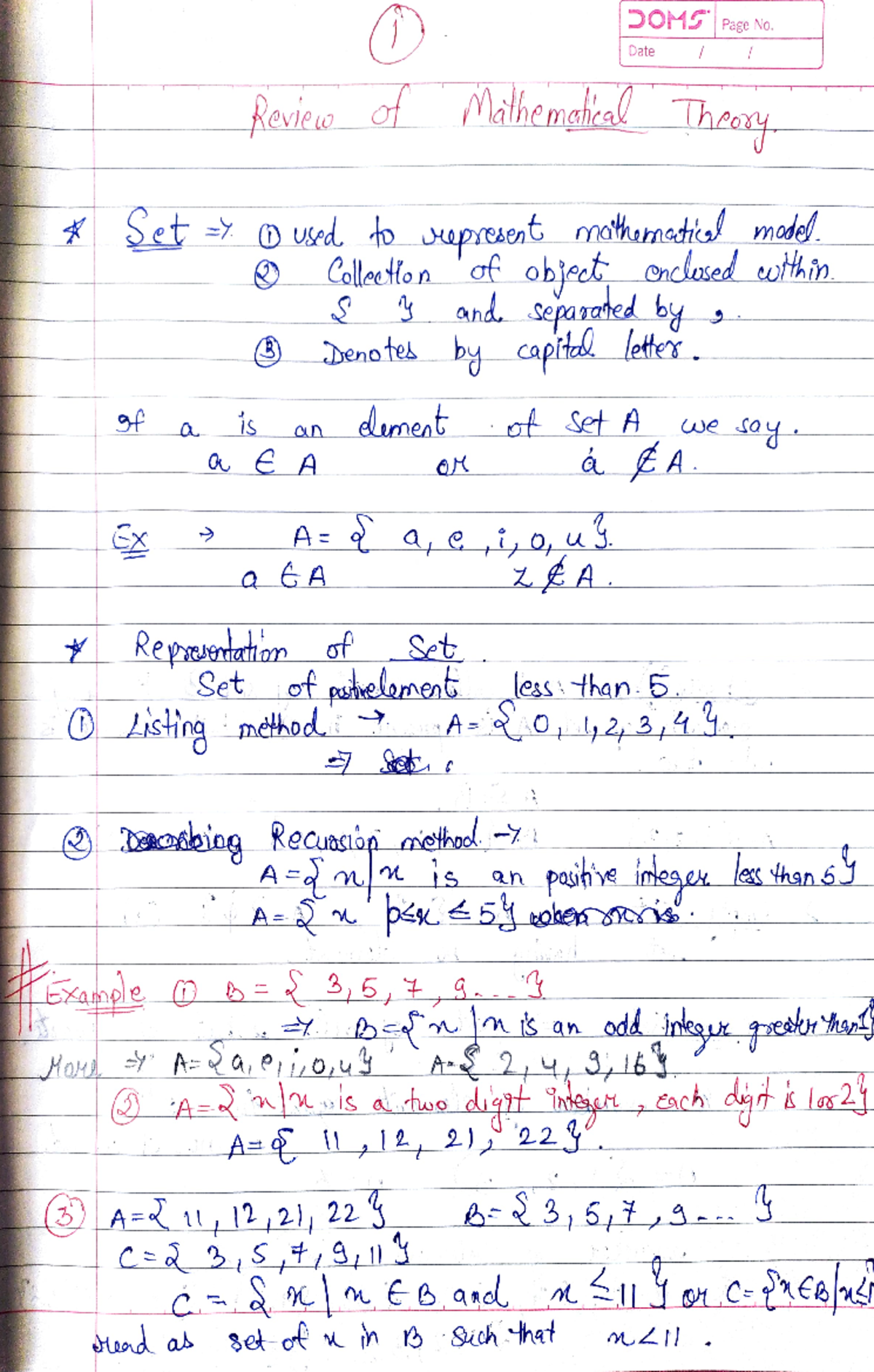 TOC 1unit - toc notes - OMS Page No. Date Re ofMahematial Theaxy Set =Y ...