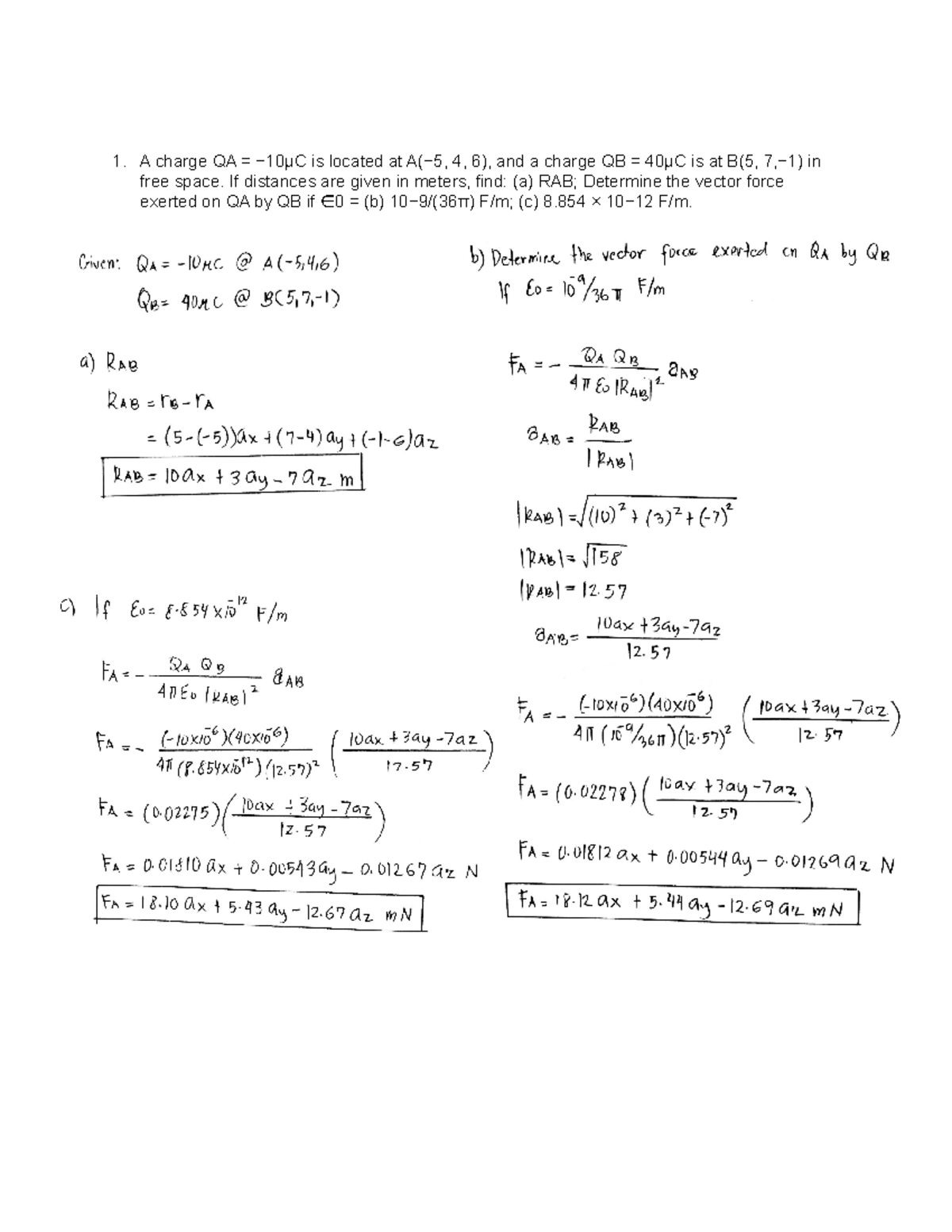 Coulomb’s Law and Electric Field Intensity- Problem solving - A charge ...