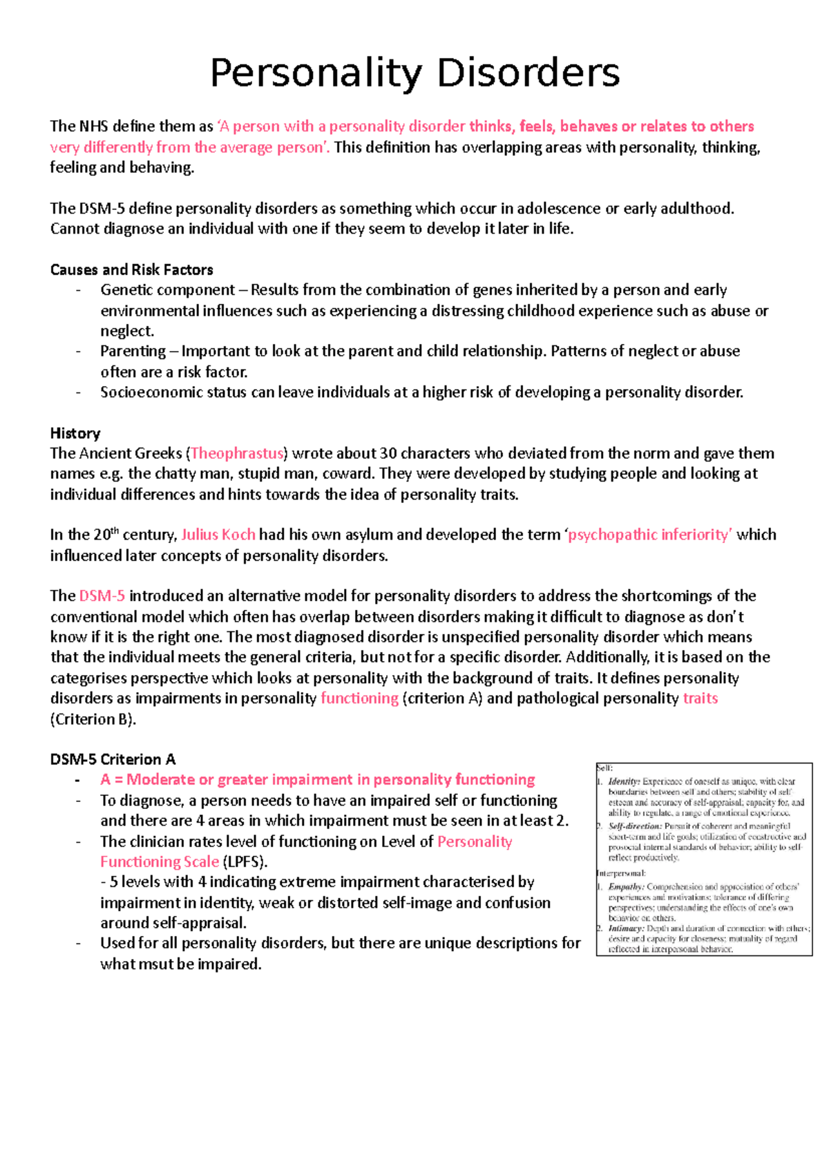 Lecture 7 Personality Disorders Personality Disorders The NHS 