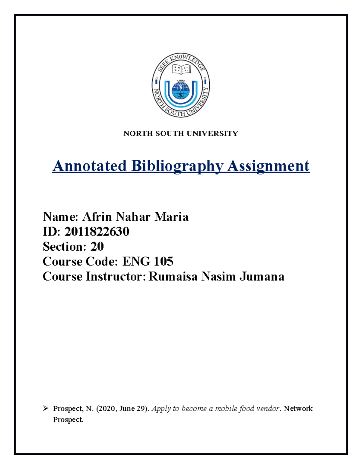 Annotated-Bibliography-Assignment - NORTH SOUTH UNIVERSITY Annotated ...