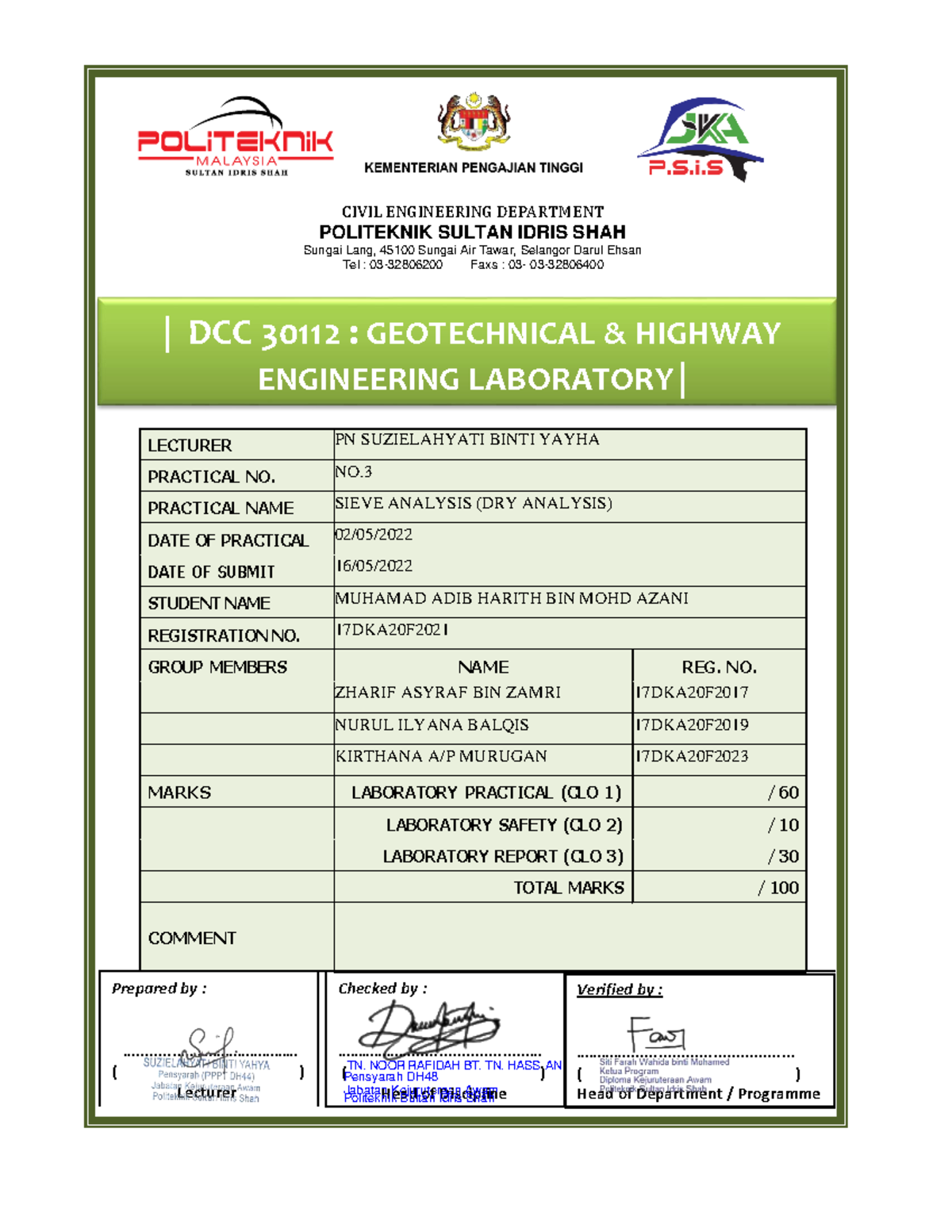 Sieve Analysis 2 CIVIL ENGINEERING DEPARTMENT POLITEKNIK