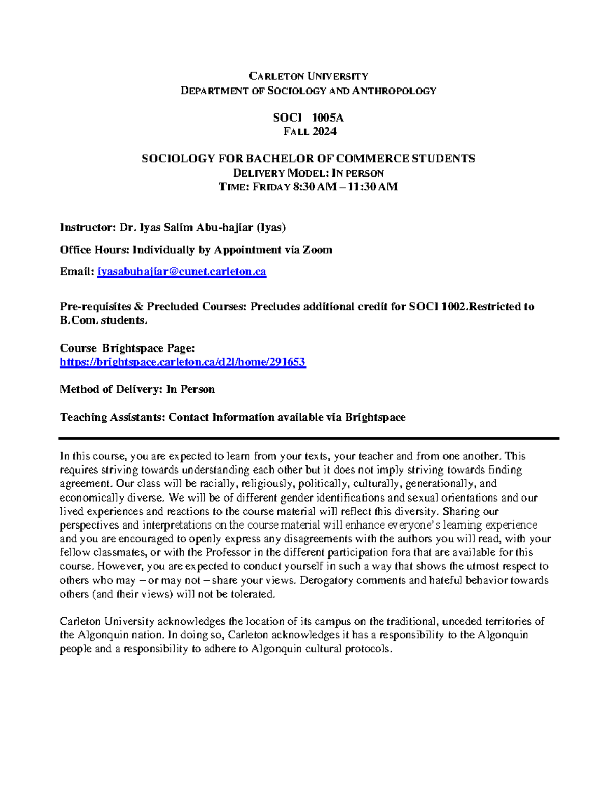202430 SOCI1005A Iyas Abu-Hajiar - CARLETON UNIVERSITY DEPARTMENT OF ...