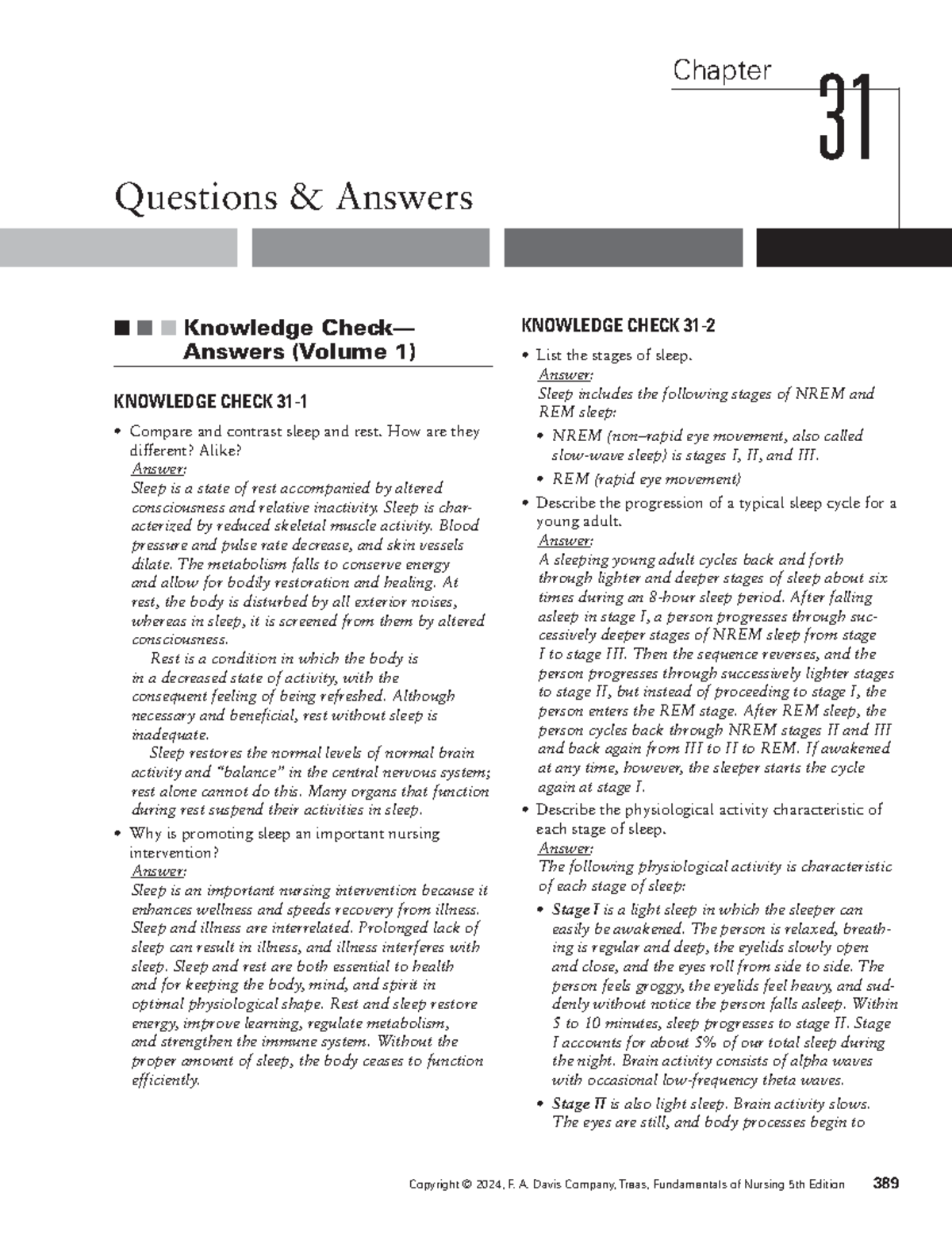 Sleep and Rest (Chapter 31) - Chapter Questions & Answers 31 Knowledge ...