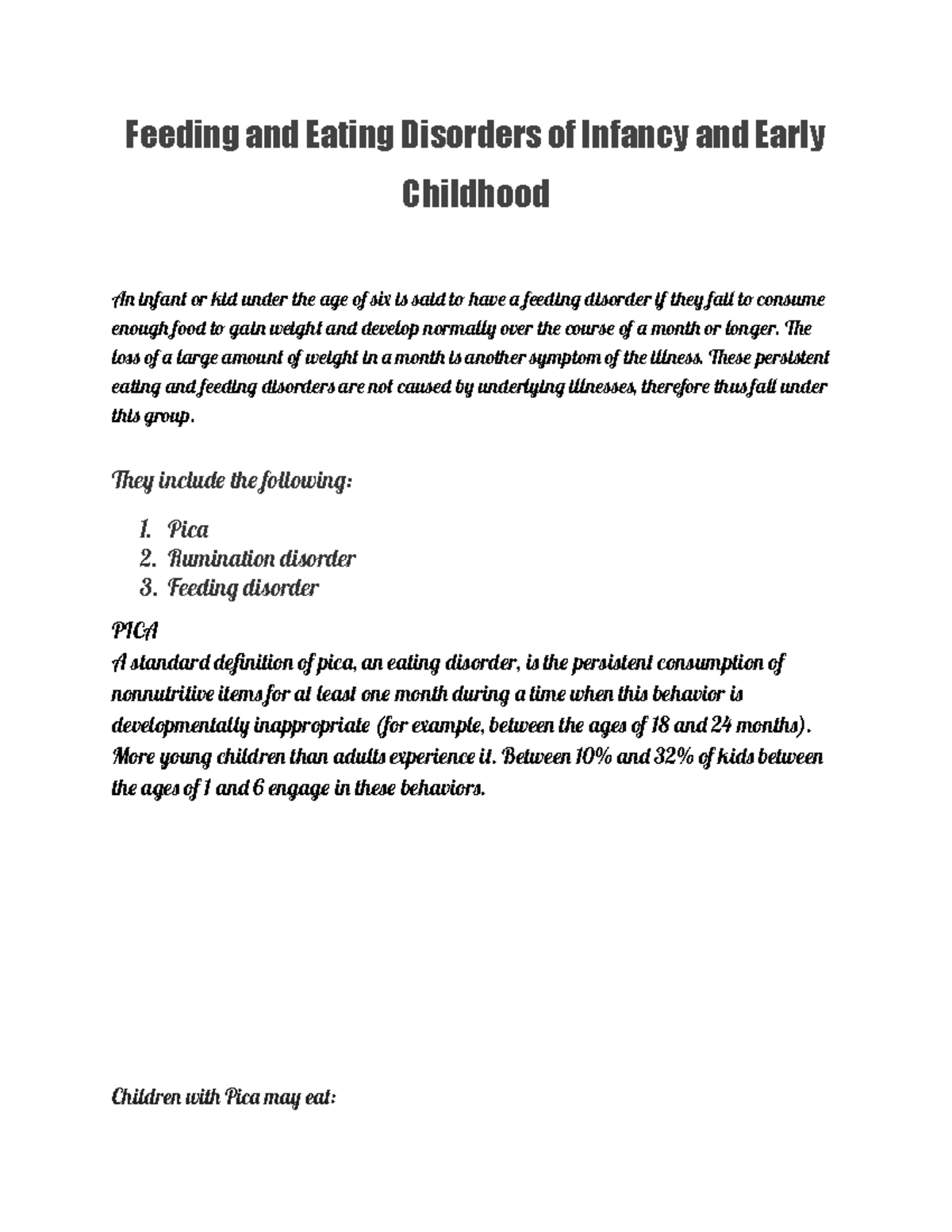 Feeding and Eating Disorders of Infancy and Early Childhood - The loss ...