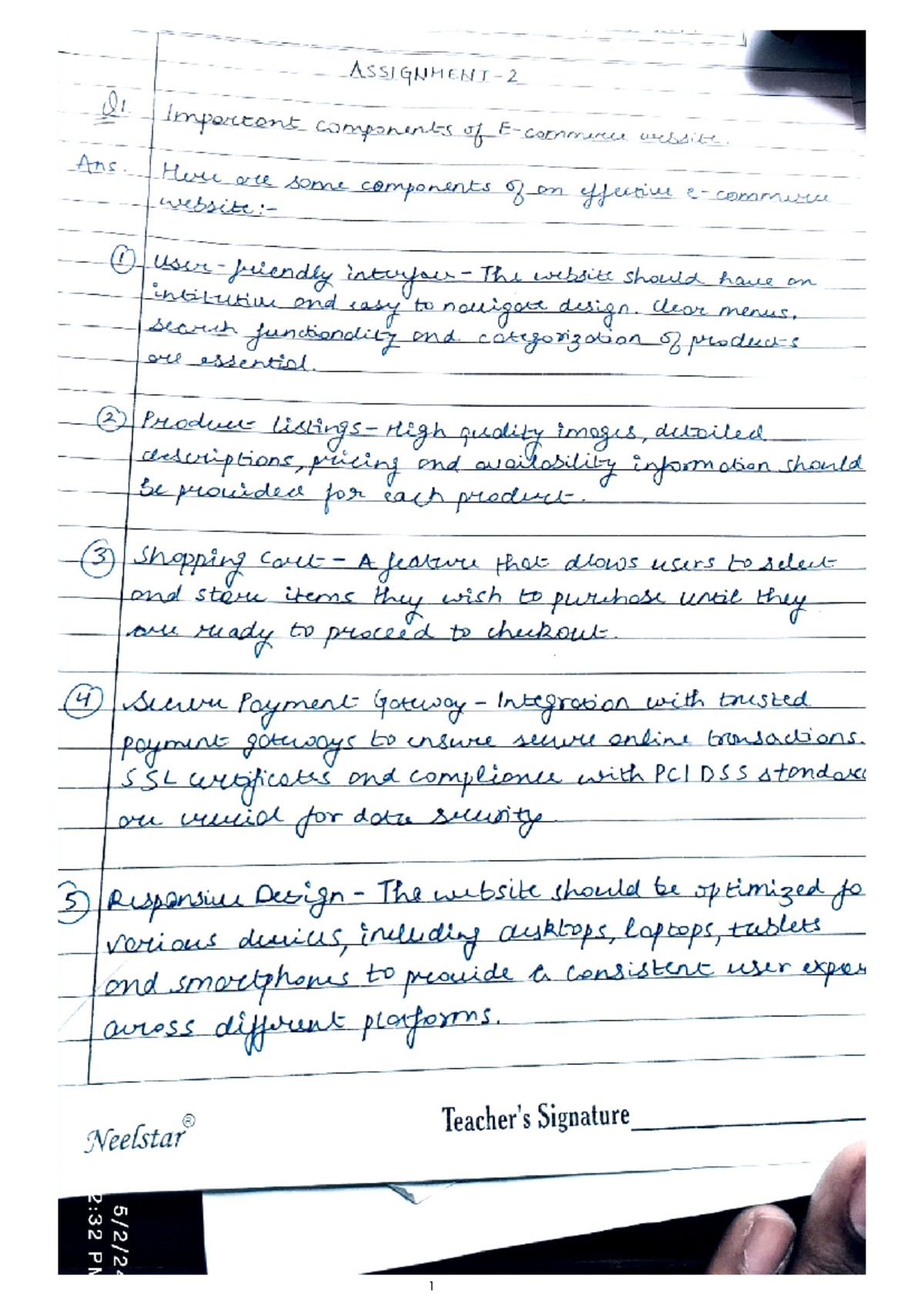 E commerce assignment - ASSIGNMENT 2 Q1 important components of wessite ...