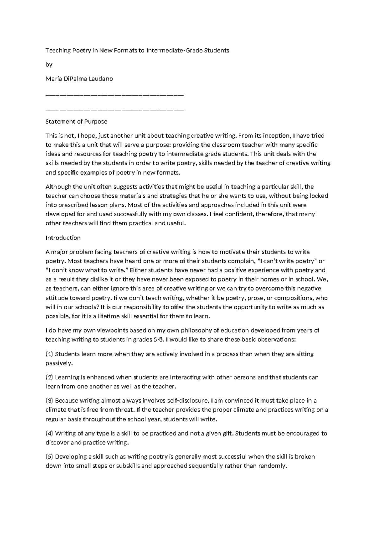 Teaching Poetry in New Formats to Intermediat 1 - From its inception, I ...