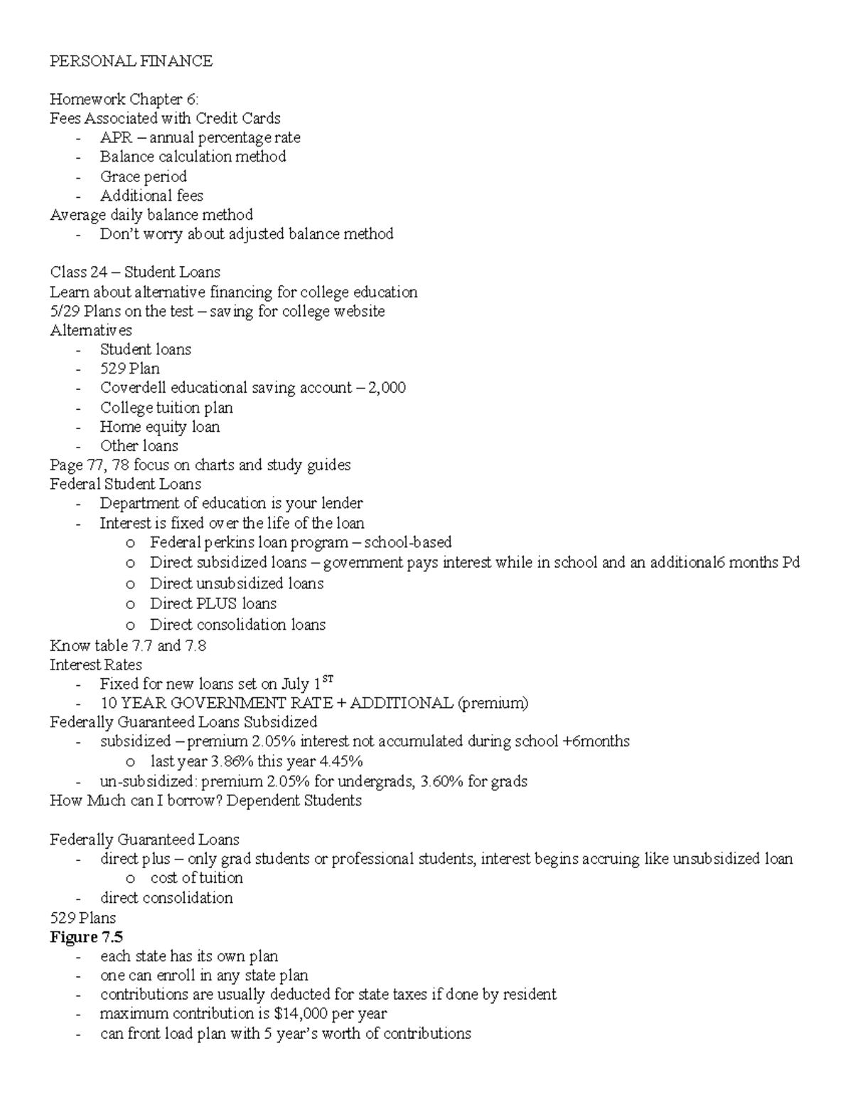 Personal Finance Exam 3 Class Notes Personal Finance Homework Chapter