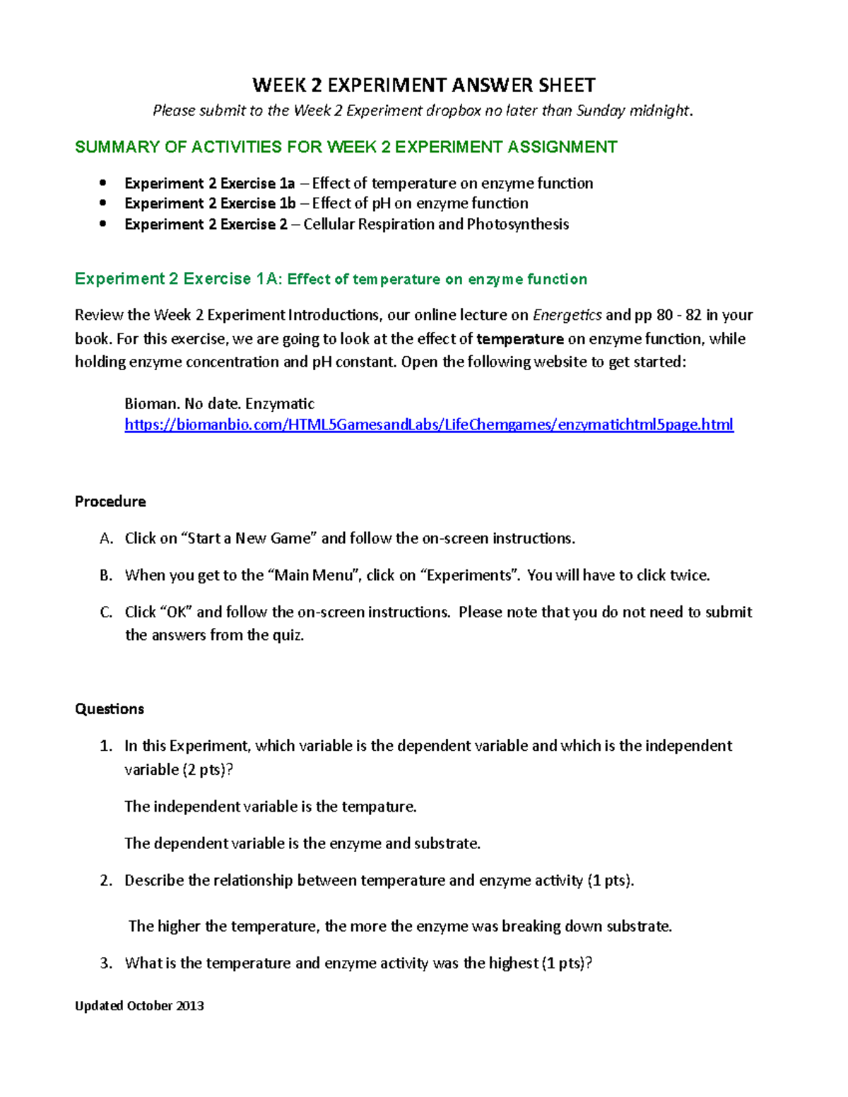 Week 2 Experiment Answer Sheet - WEEK 2 EXPERIMENT ANSWER SHEET Please ...