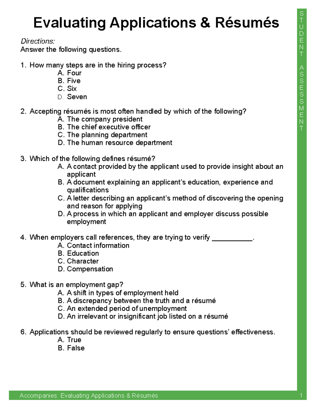 Assessment IV - Final Assessment - S T U D E N T A S S E S S M E N T ...