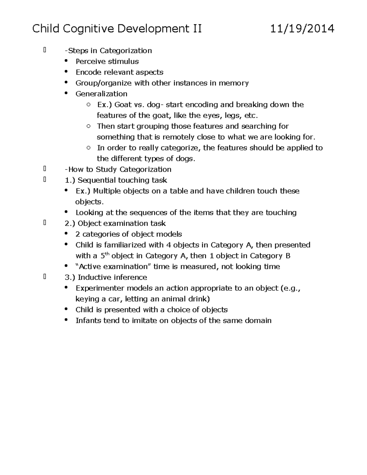 PSY 361- Nov 19 Notes - Child Cognitive Development II in ...