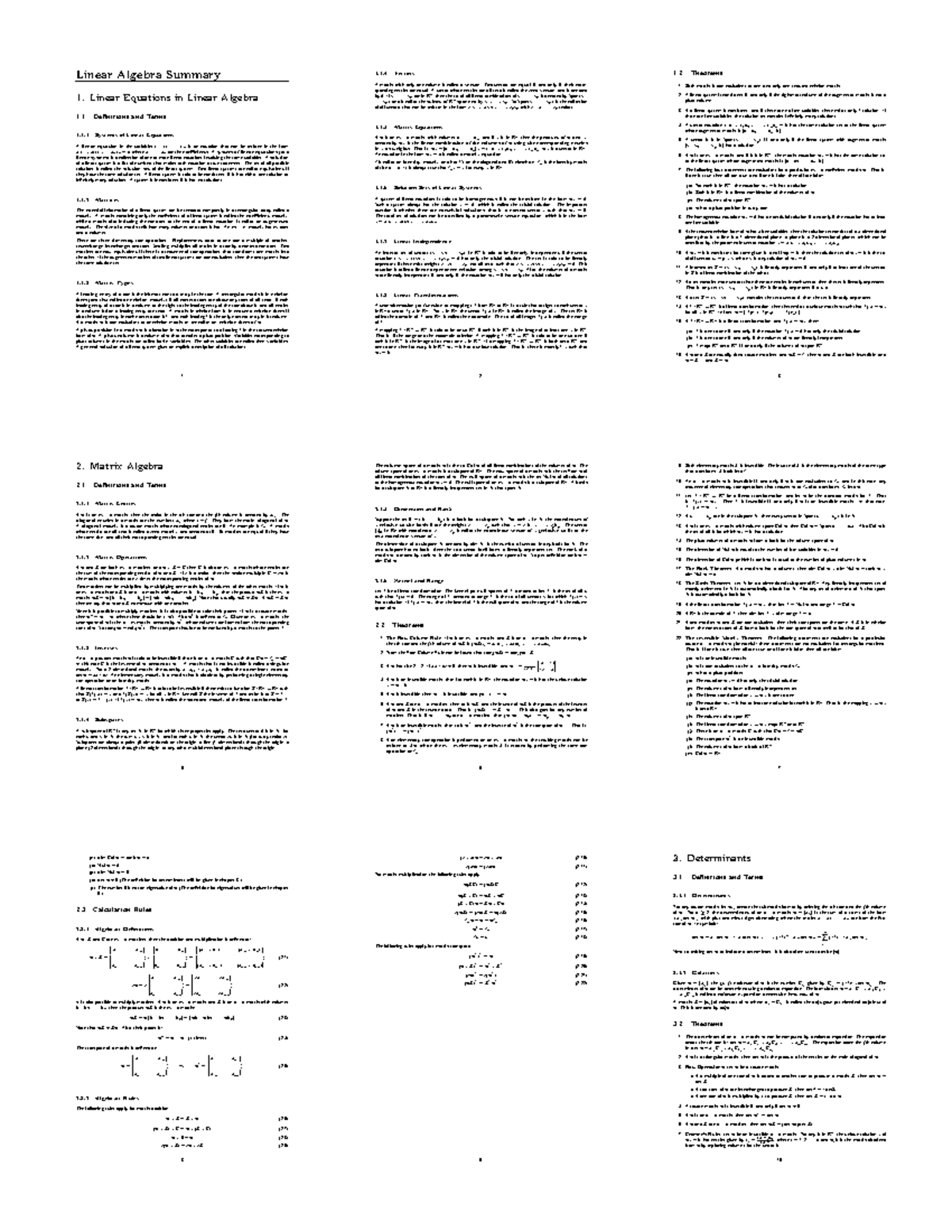 Linear Algebra Summary Linear Equations in Linear Algebra 1