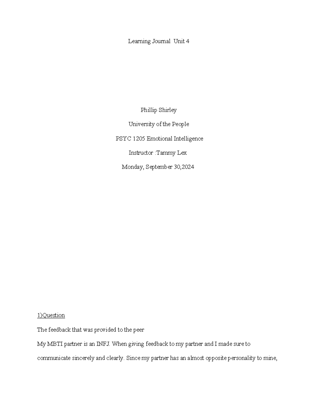 Journal Entry 4 - Written assignment - Learning Journal Unit 4 Phillip ...