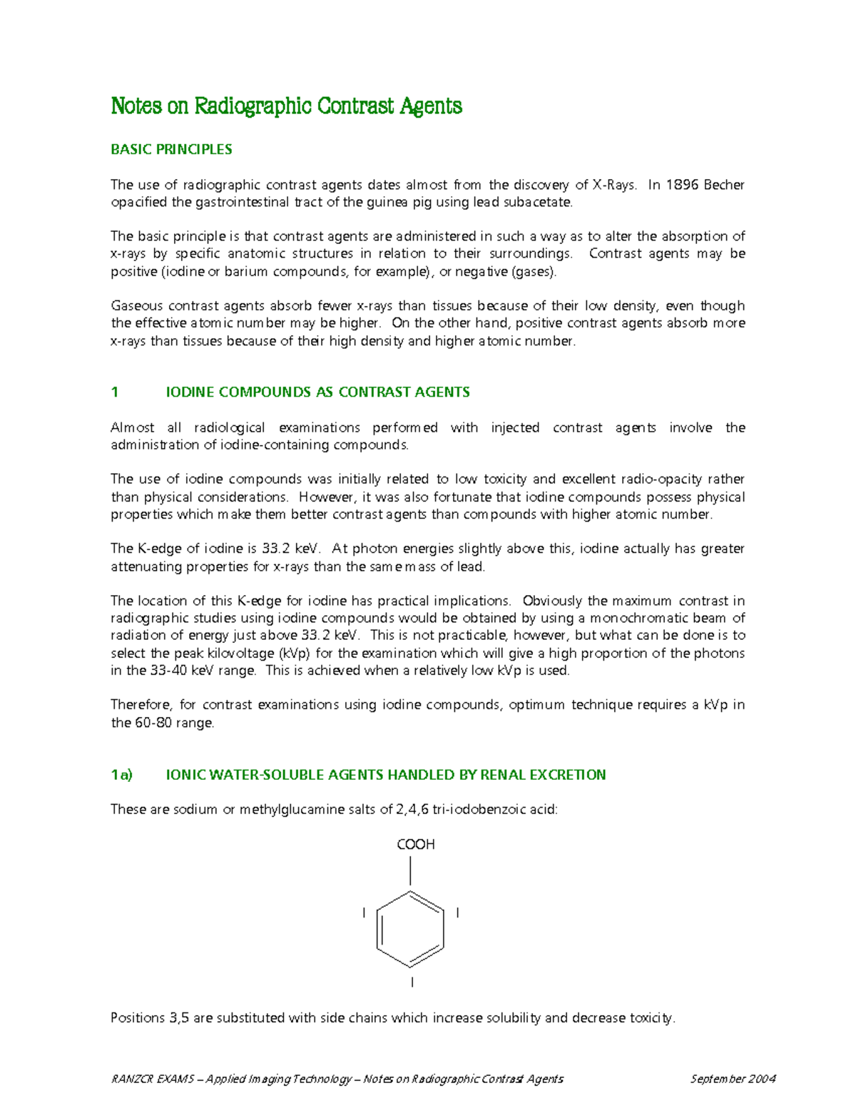 Notes on Radiographic Contrast medium Notes on Radiographic Contrast