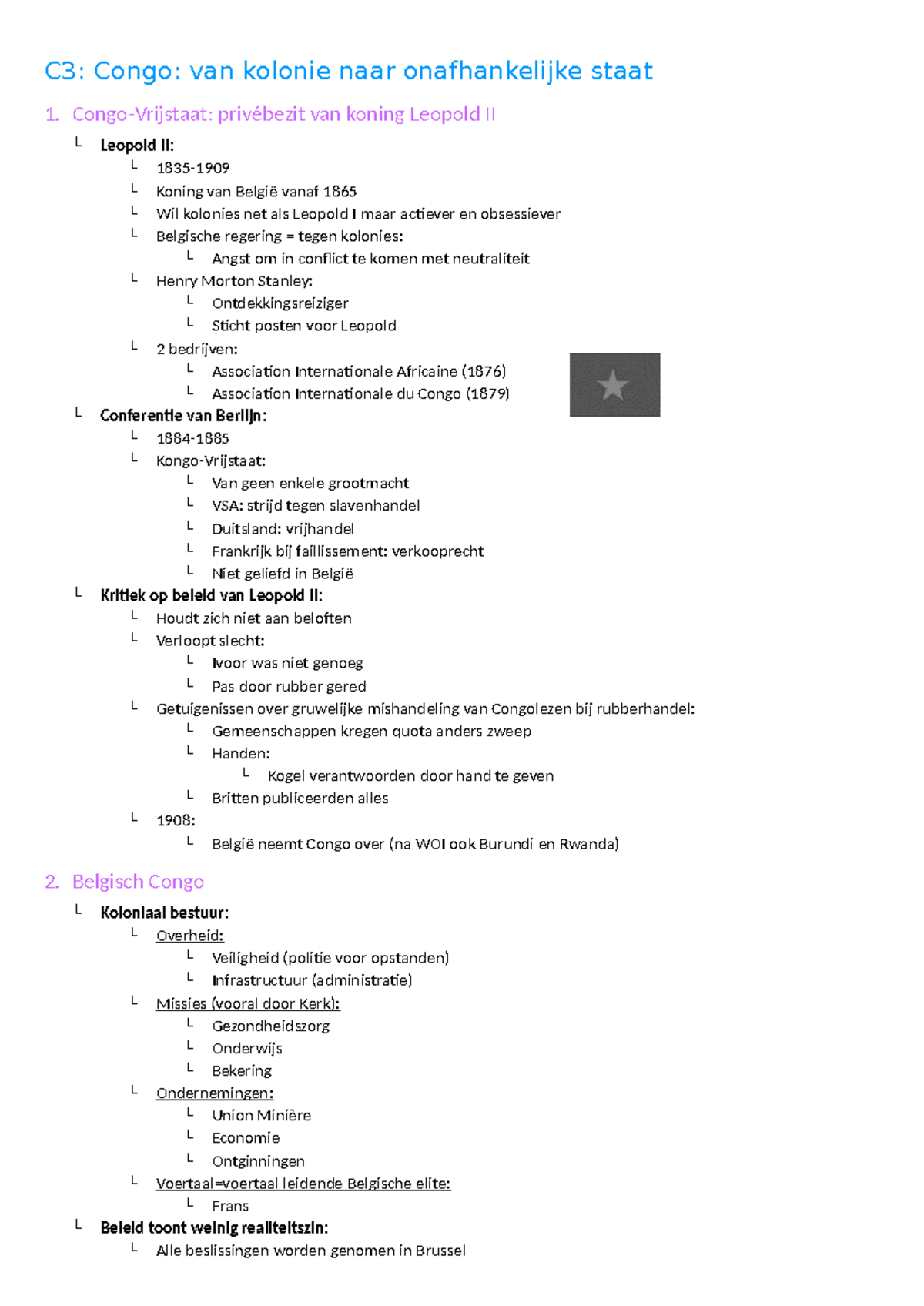Geschiedenis samenvatting C3 - C3: Congo: van kolonie naar ...