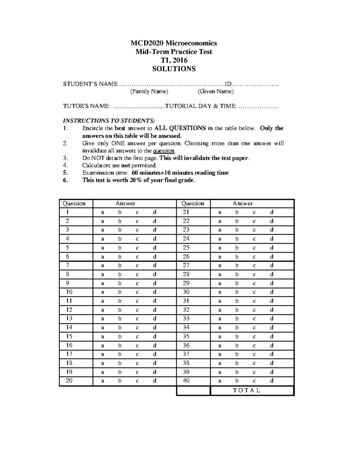 MCD202 0 Mid-Trimester Test Sample + Sol - MCD2020 Microeconomics Mid ...