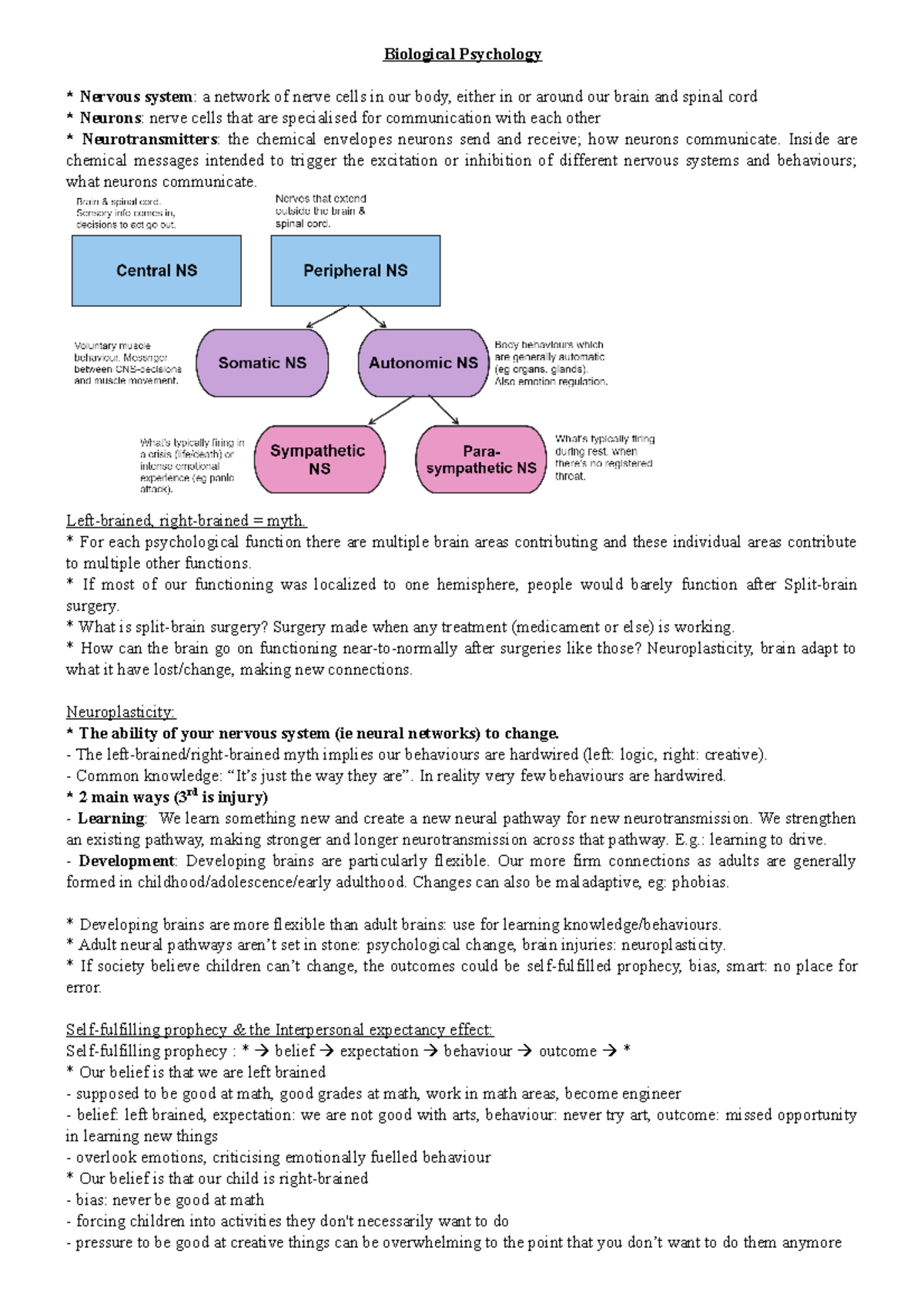 3, 4 - tut - tut notes - Biological Psychology Nervous system: a ...