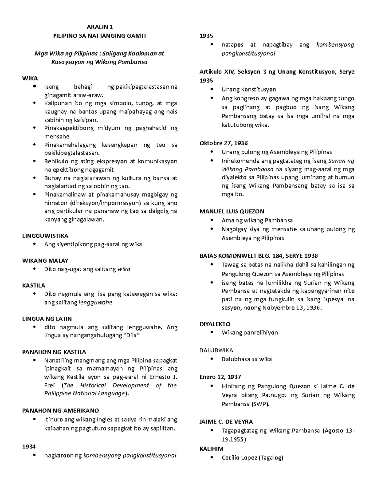 Aralin 1 - Filipino SA Natatanging Gamit - ARALIN 1 FILIPINO SA ...