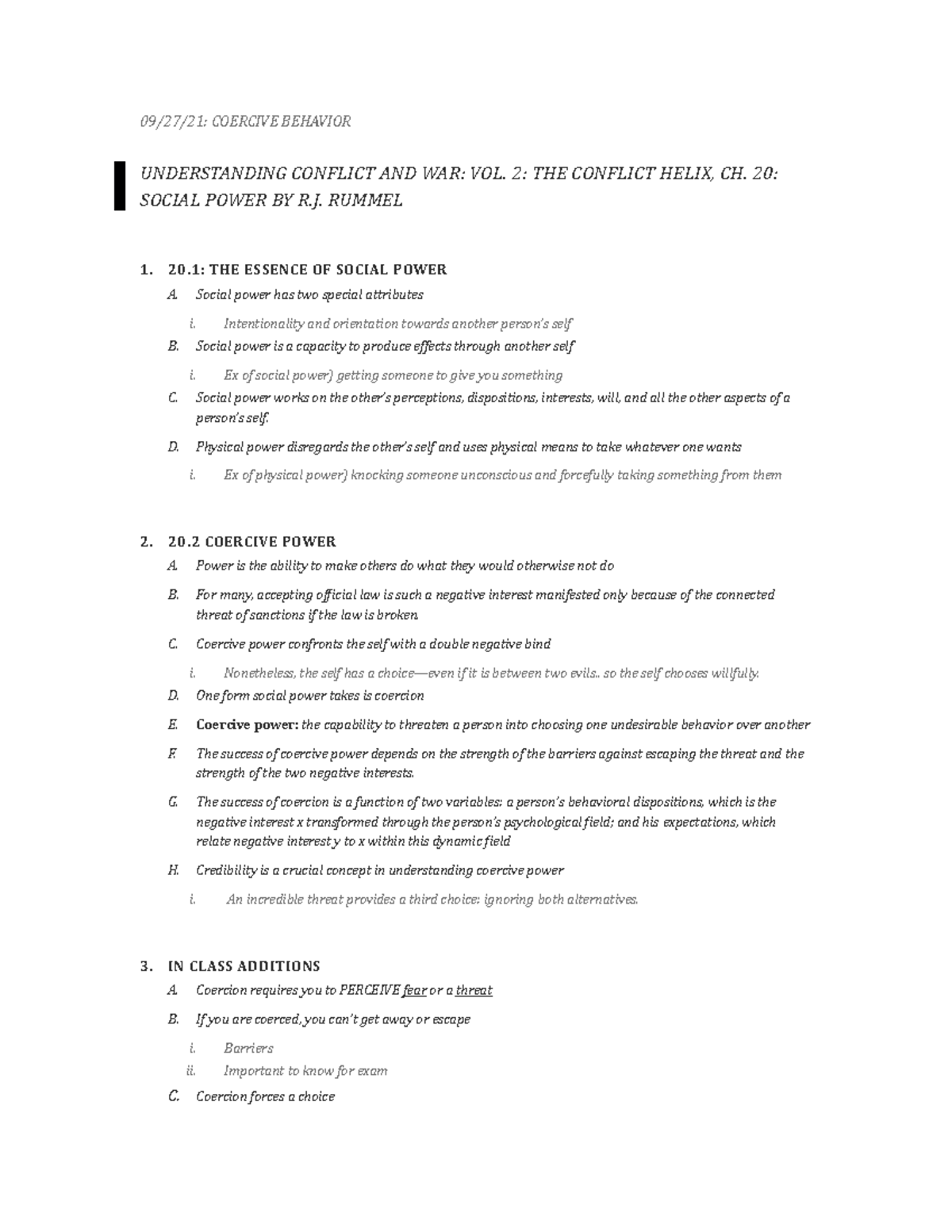 Coercive power notes 09/27/21 COERCIVE BEHAVIOR UNDERSTANDING CONFLICT AND WAR VOL. 2 THE