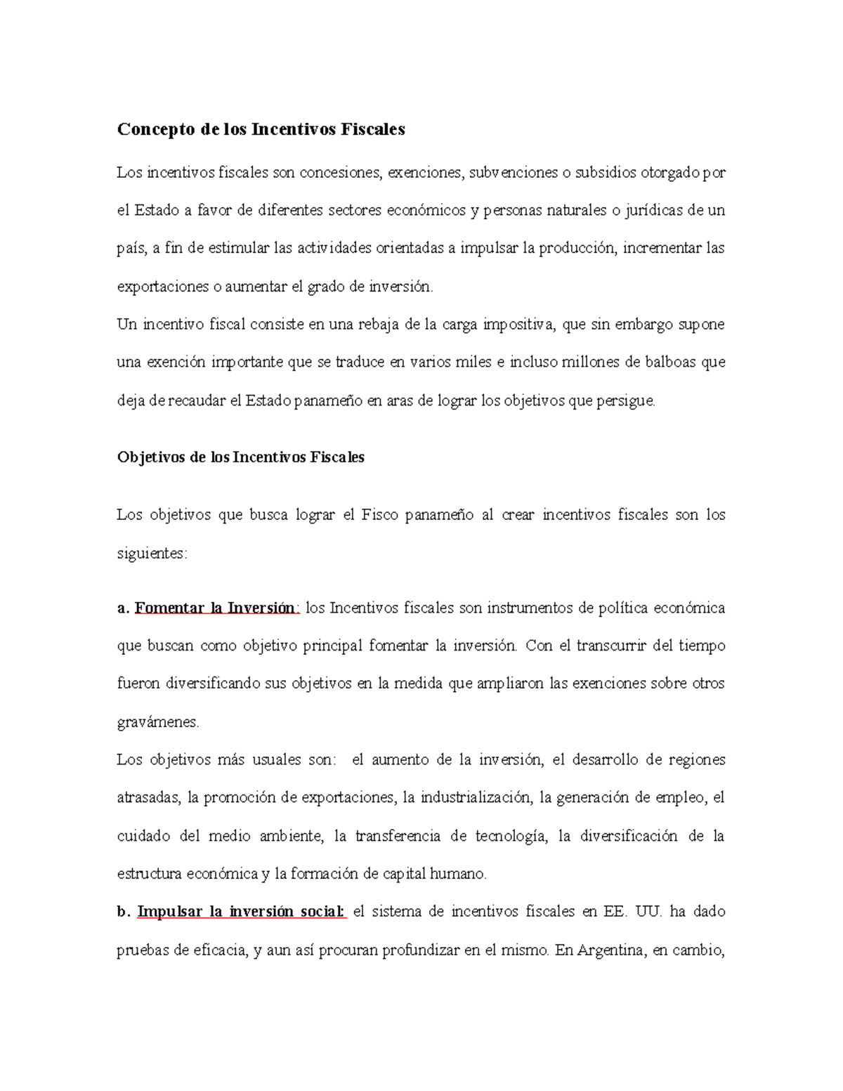 Concepto de los Incentivos Fiscales - Un incentivo fiscal consiste en ...