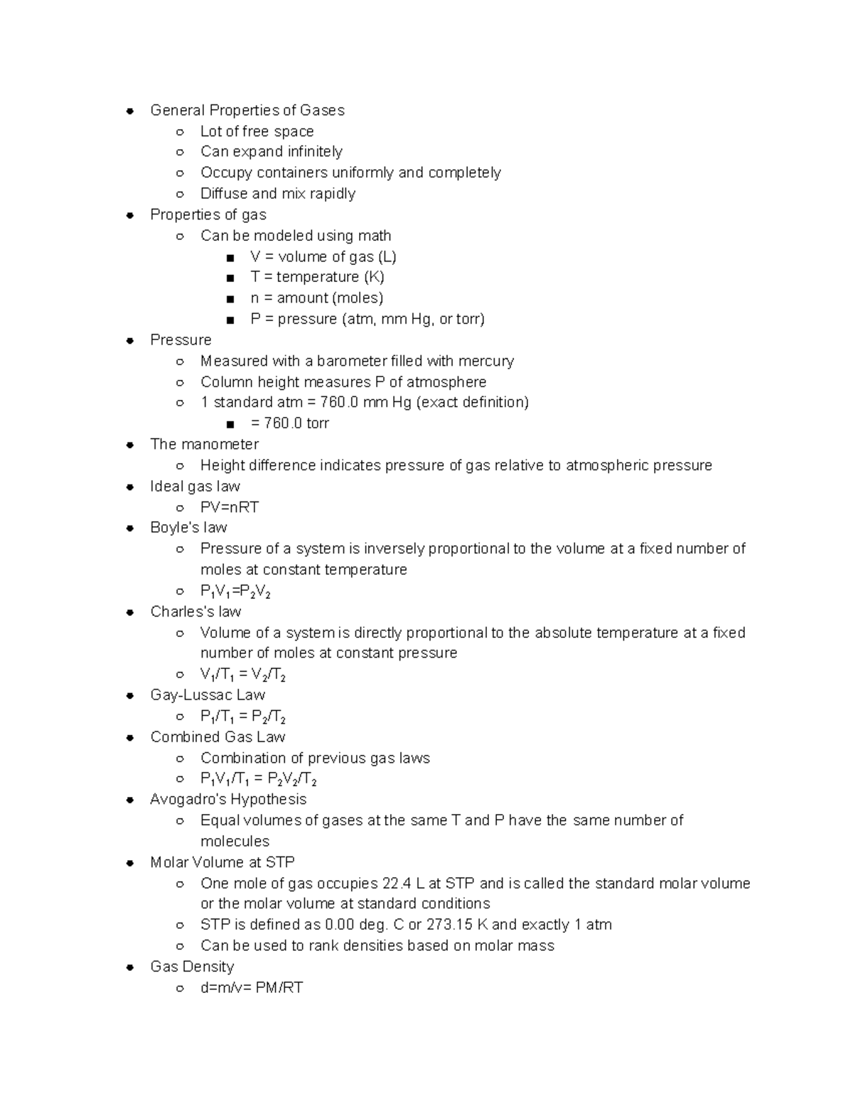 Chemistry Exam 3 Notes - Exam Objectives - General Properties of Gases ...