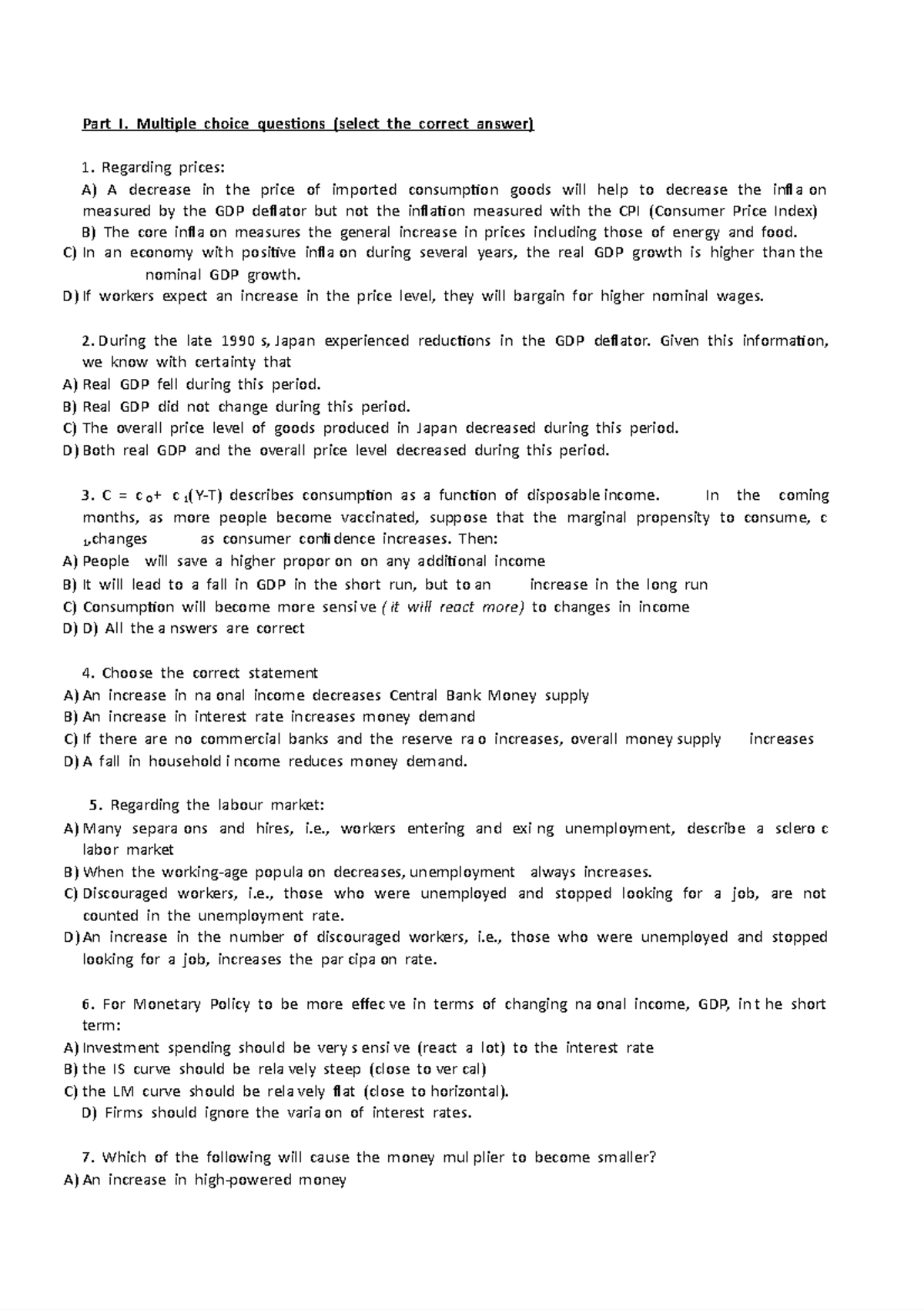Final exam 2021 para practicar - Part I. Multiple choice questions ...