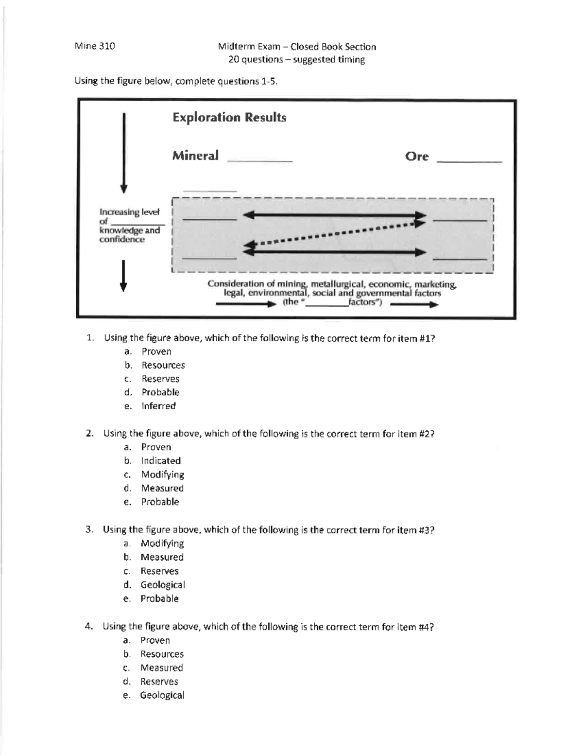 Sample midterm .pdf Mine 310 Midterm Exam Closed Book Section