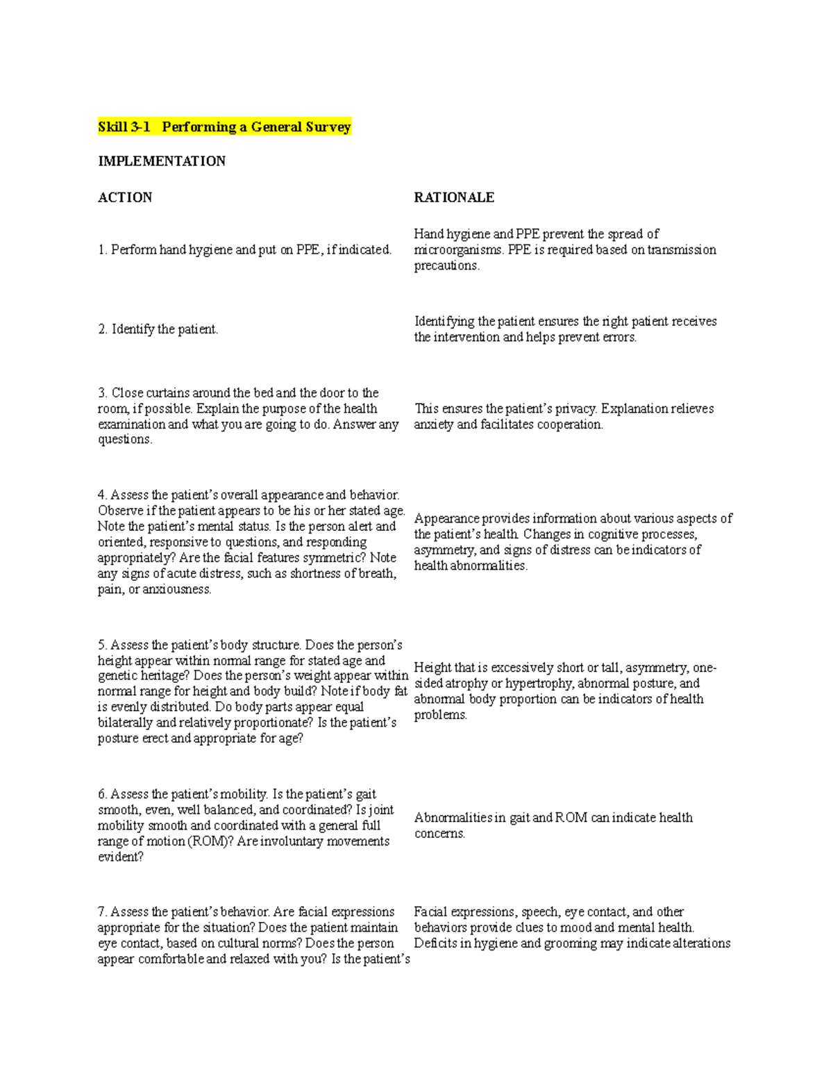 General Survey - Skill Steps - Skill 3-1 Performing a General Survey ...