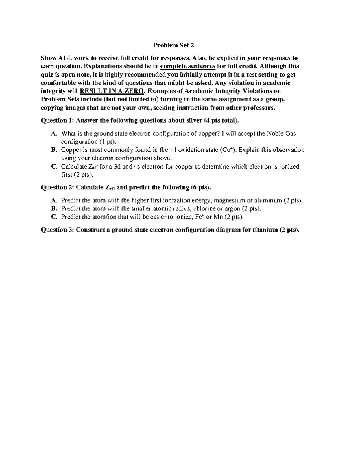 Assignment set 2 - Problem Set 2 Show ALL work to receive full credit ...