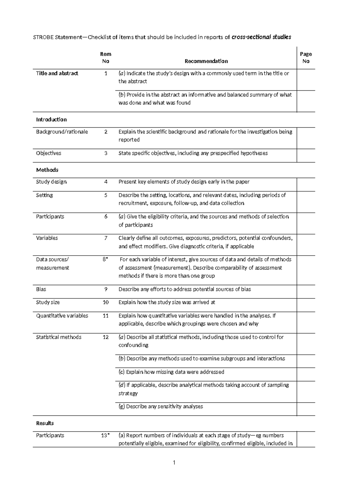 Deber investigación - Pop - STROBE Statement—Checklist of items that ...