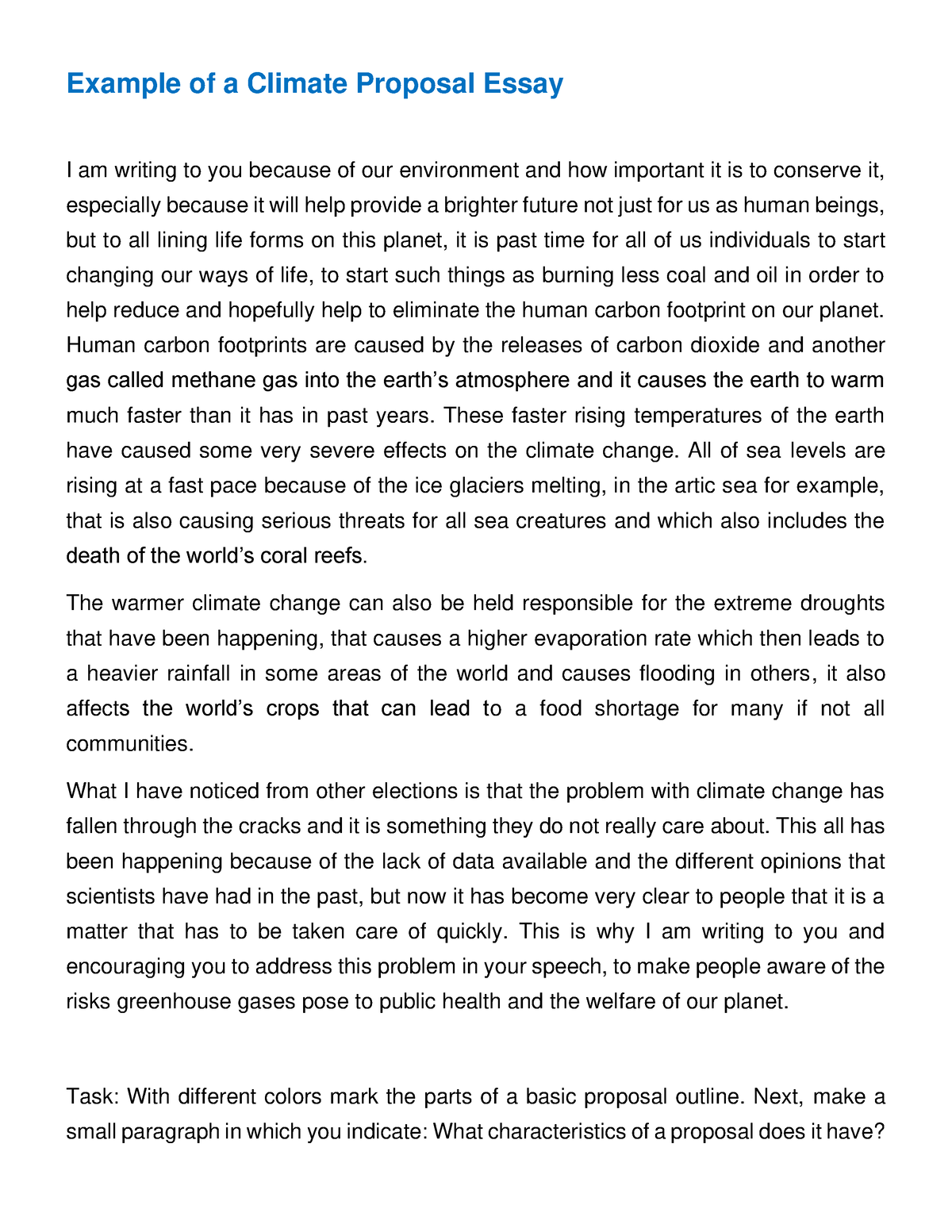 Example of a Climate Proposal Essay - Human carbon footprints are ...