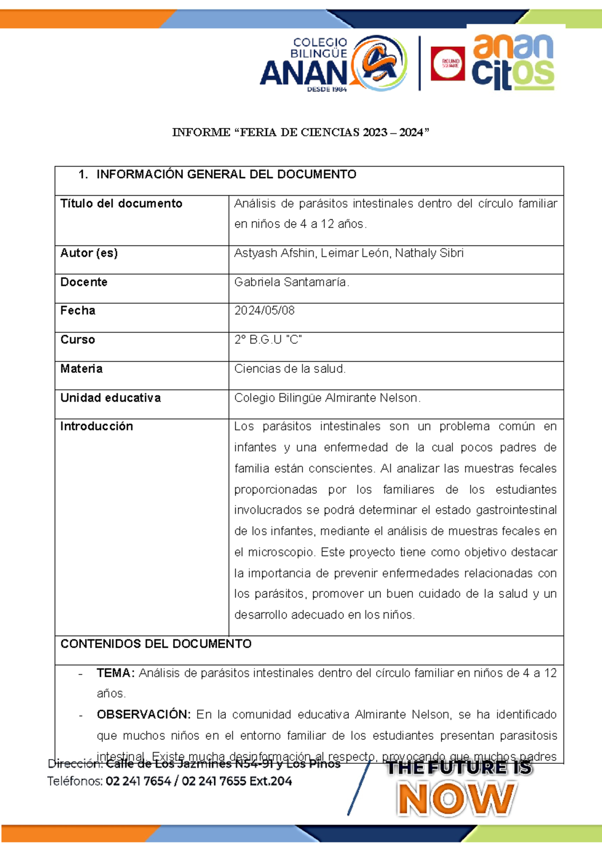 Informe de feria de ciencias - INFORME “FERIA DE CIENCIAS 2023 – 2024 ...