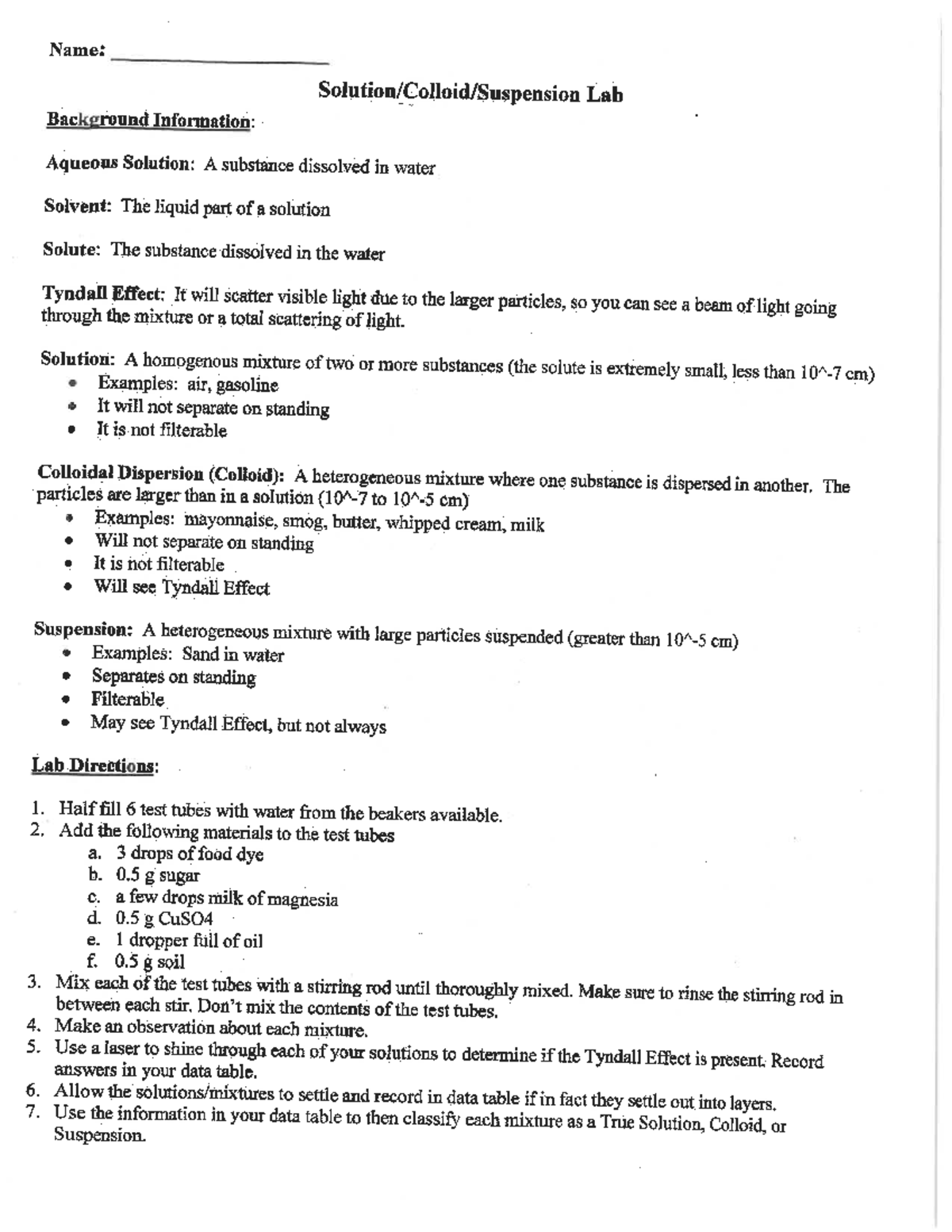 Solutions Lab & Questions - Name: Lab Background Information: Aqueous ...