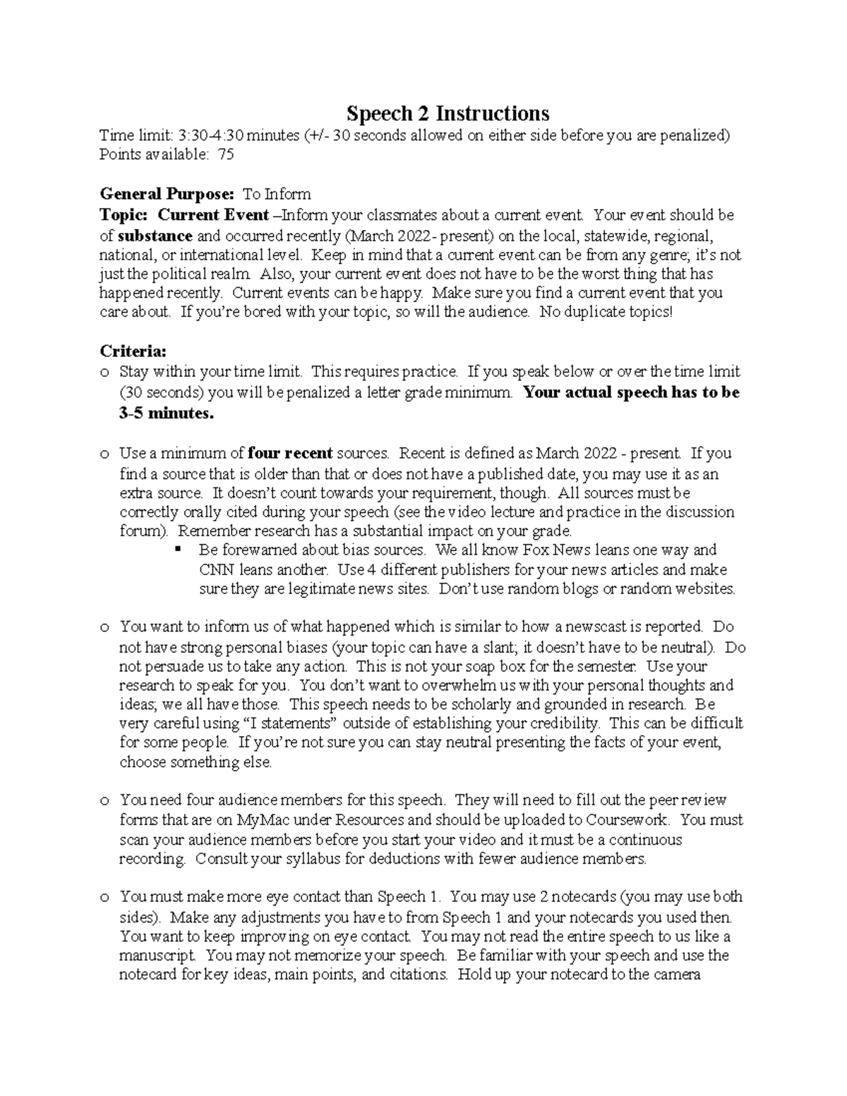 Speech 2 Assignment Current Event Speech 2 Instructions Time limit