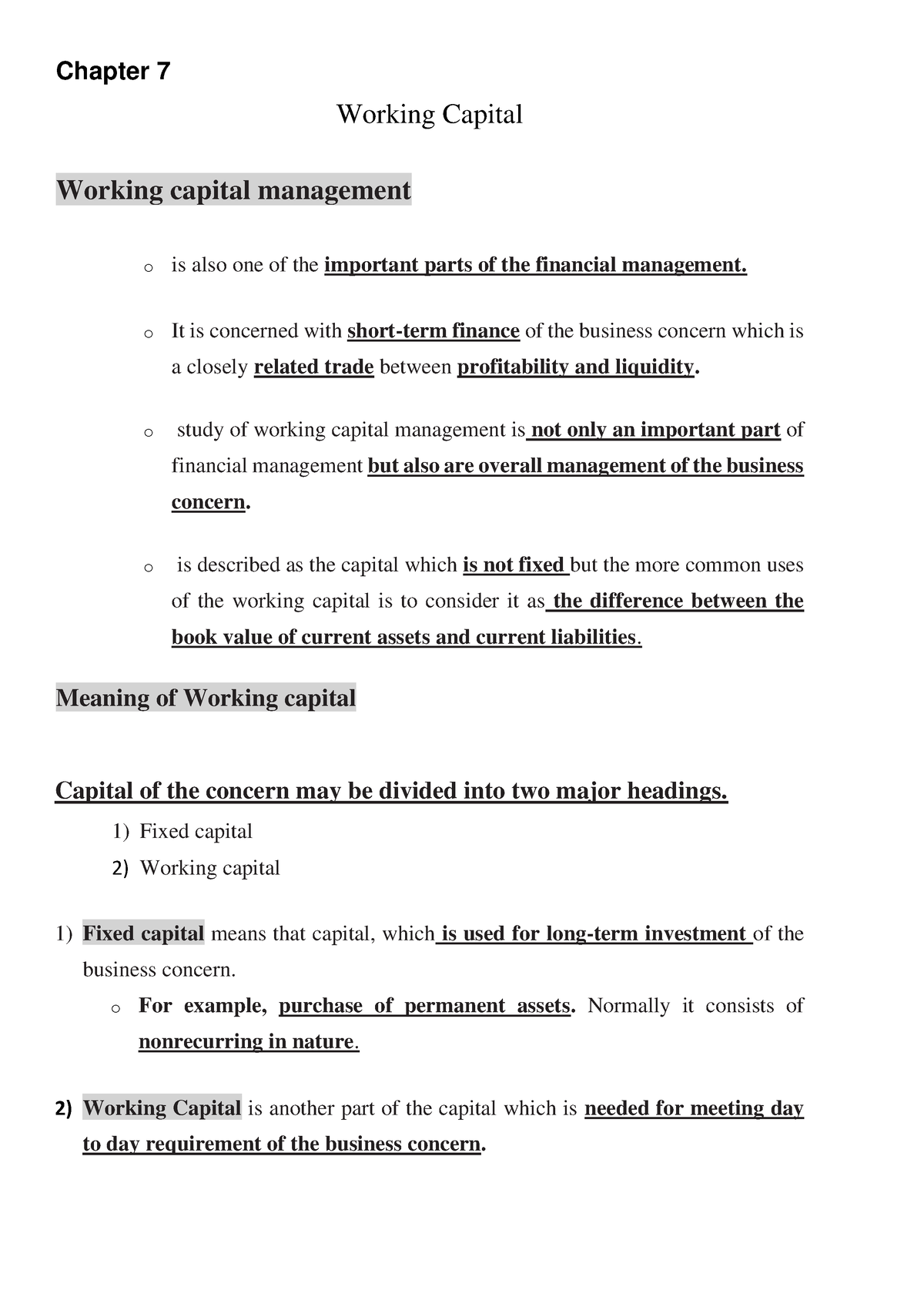 working capital management term paper