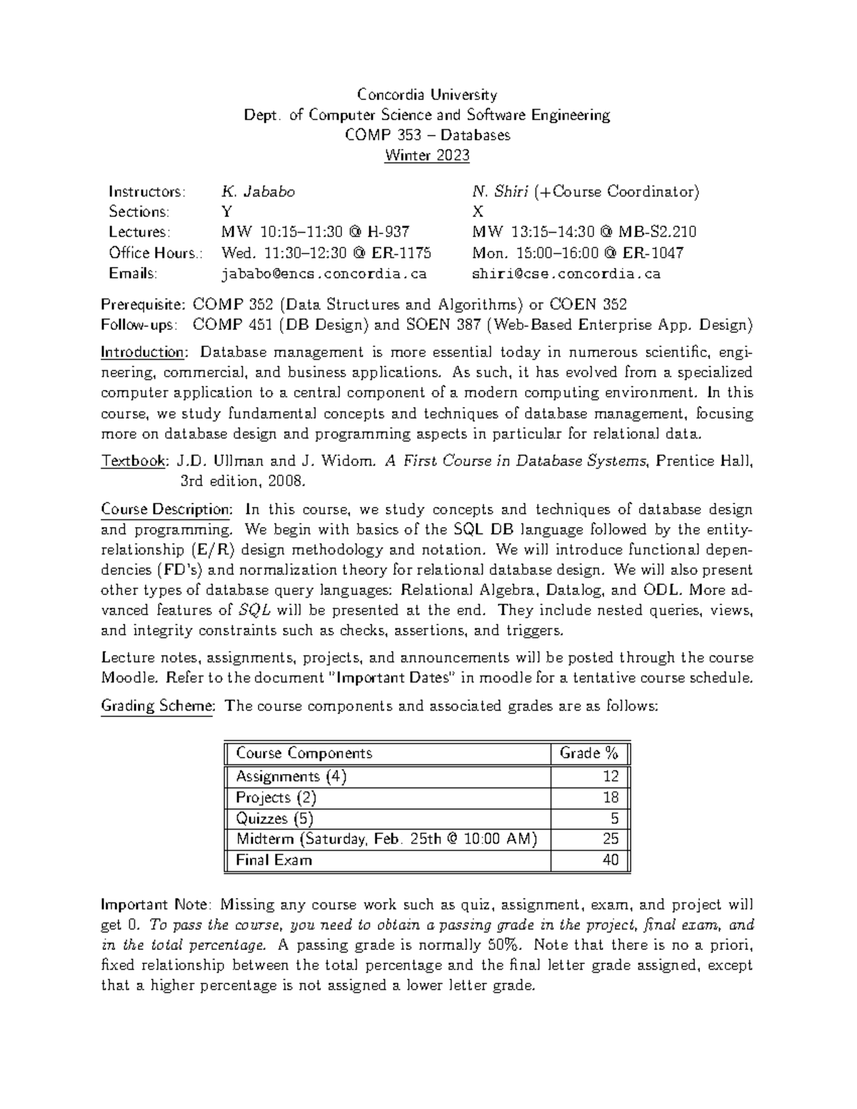 Outline Winter 2023 - Concordia University Dept. of Computer Science ...