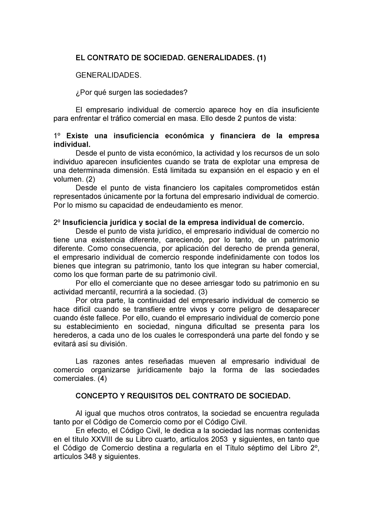 Contrato De Sociedad Generalidades El Contrato De Sociedad Generalidades 1 Generalidades 